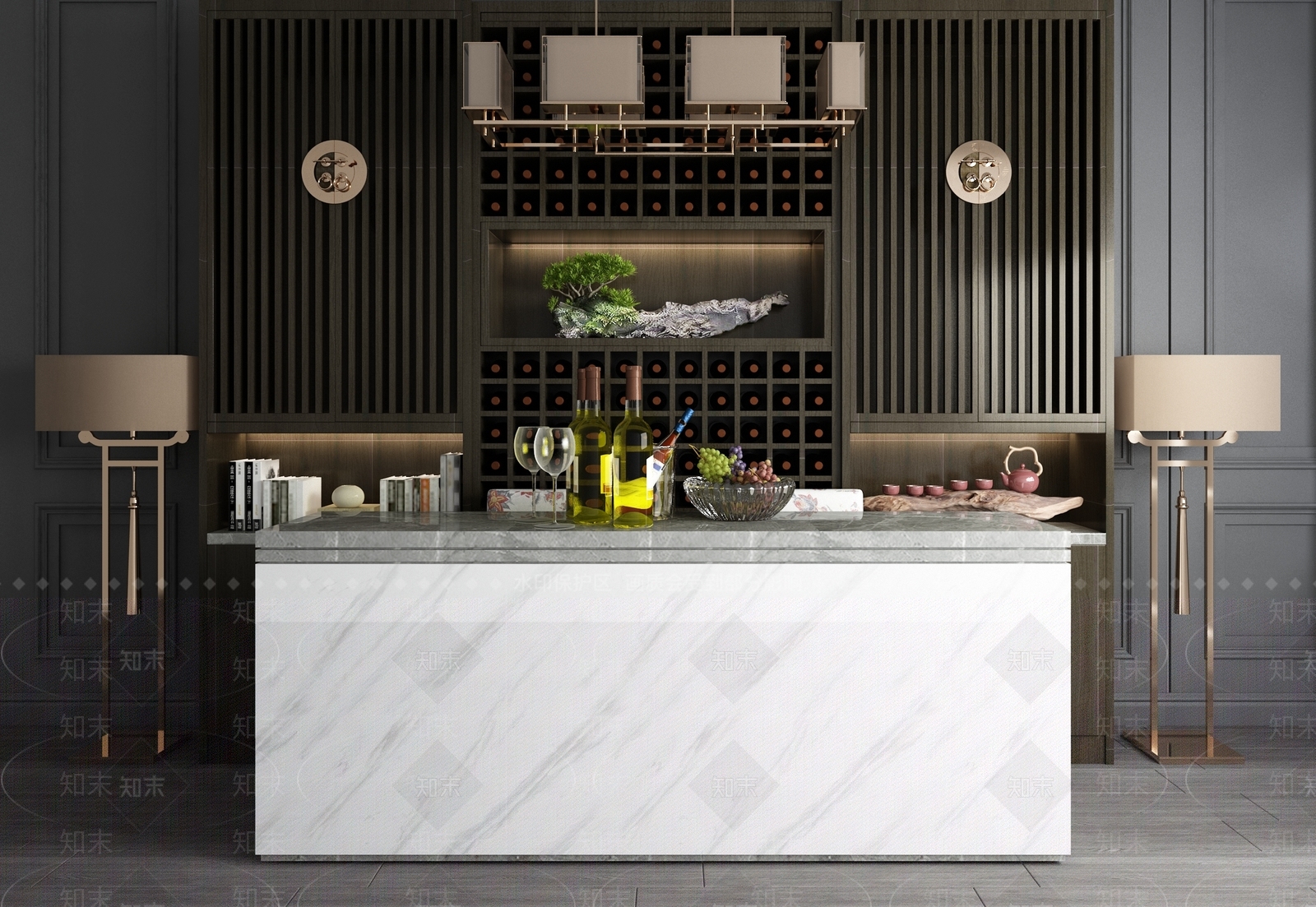 新中式酒柜3D模型下载【ID:440852434】