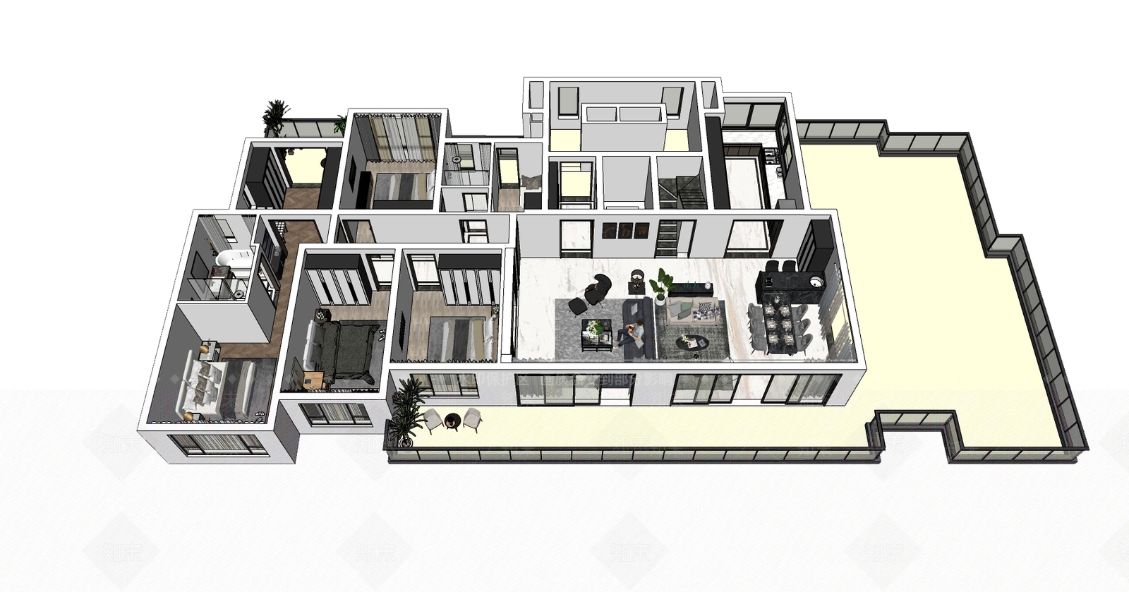 现代室内空间整体设计SU模型下载【ID:940853868】