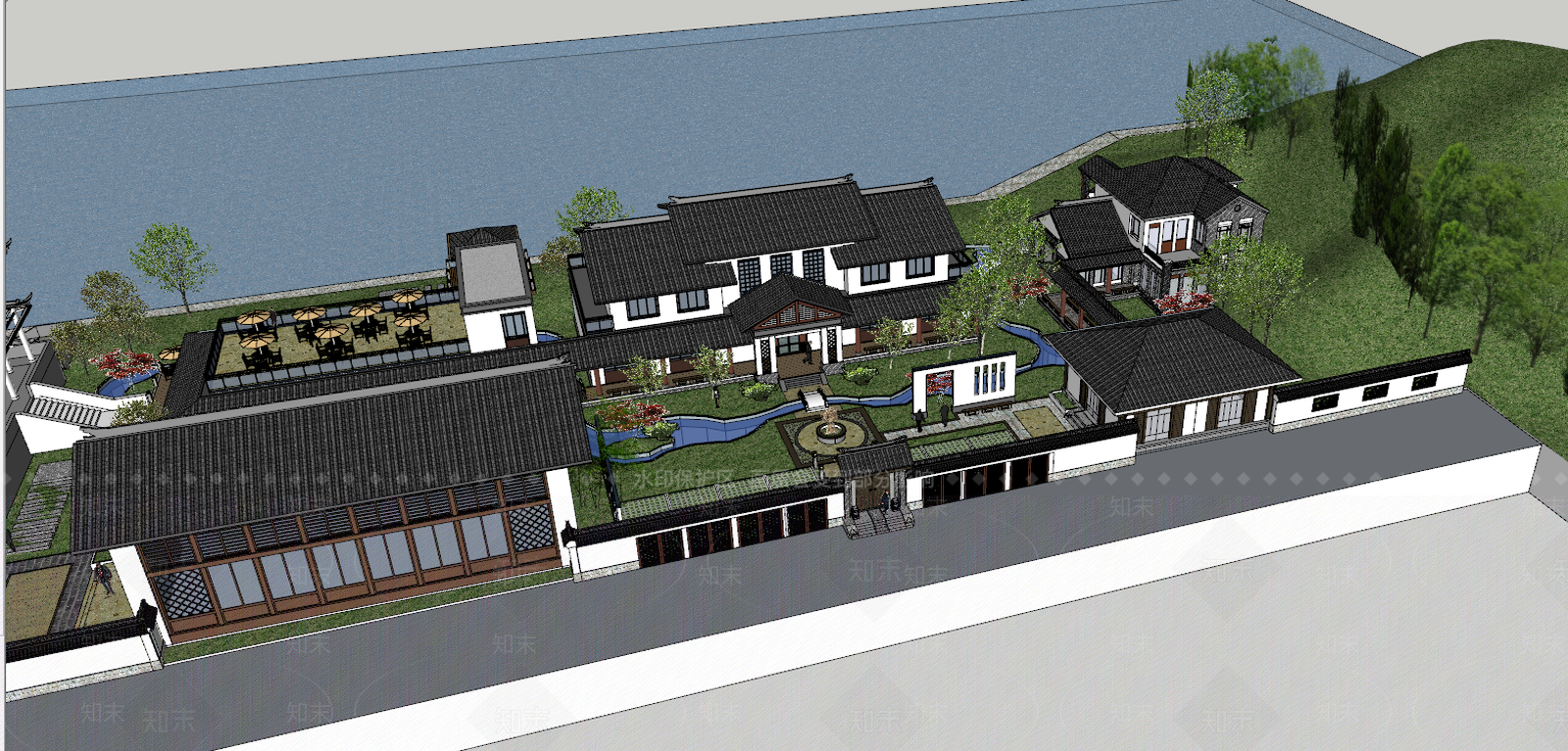 中式建筑小区亭台楼阁SU模型下载【ID:340855268】