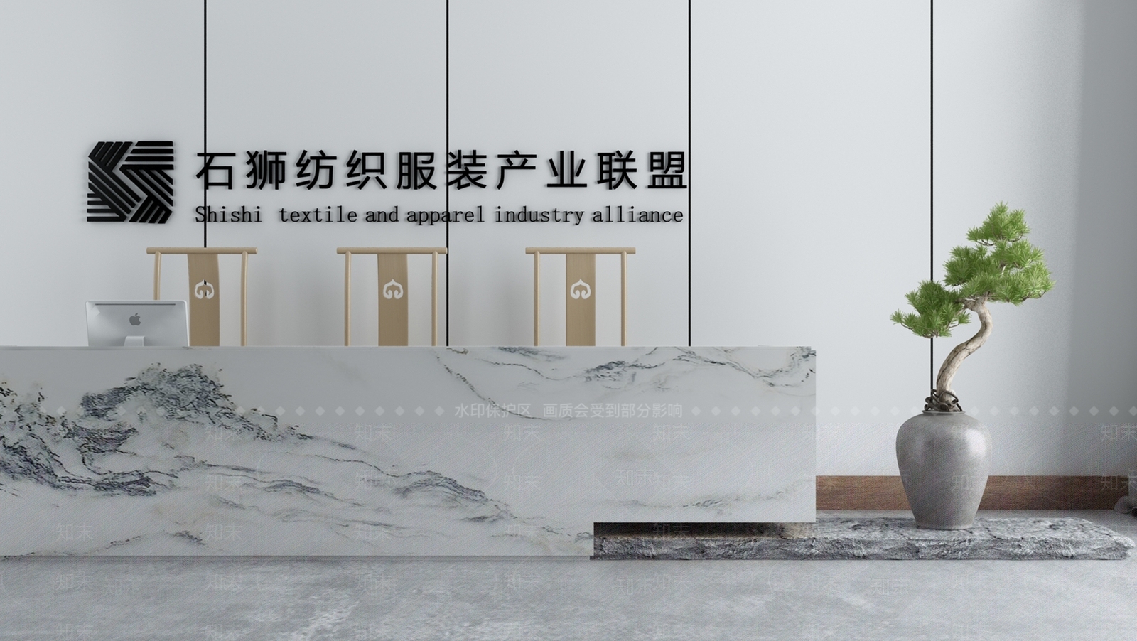 新中式现代办公室吧台接待台收银台酒店大堂3D模型下载【ID:740859728】