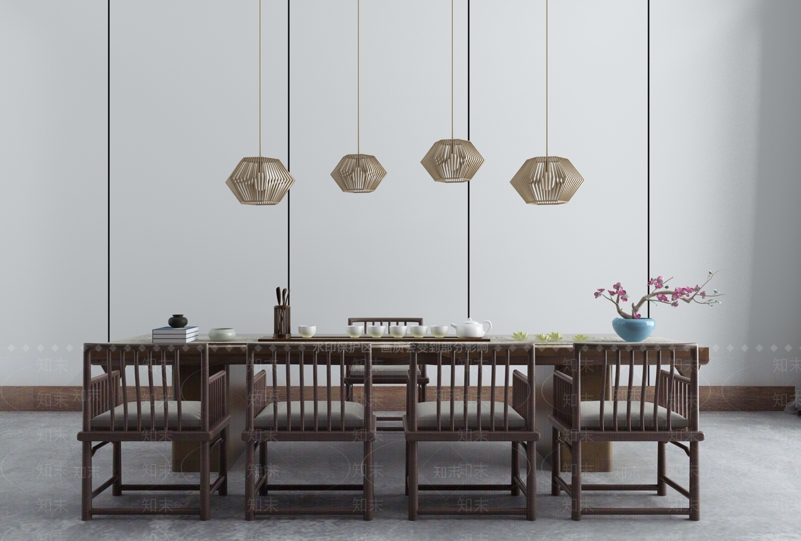 新中式禅意茶室茶楼品茶区3D模型下载【ID:140859933】