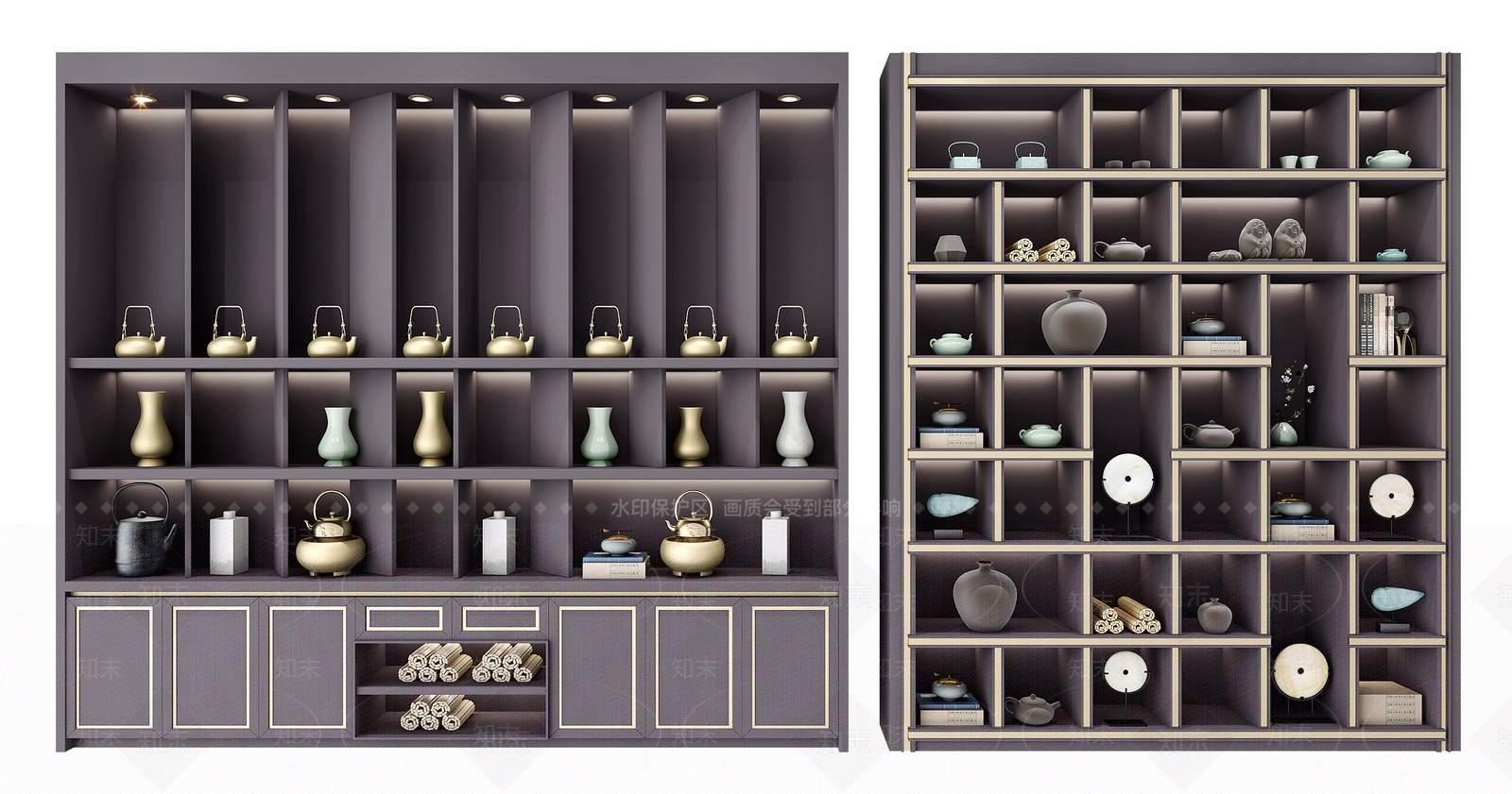 新中式茶具装饰柜组合3D模型下载【ID:940913254】