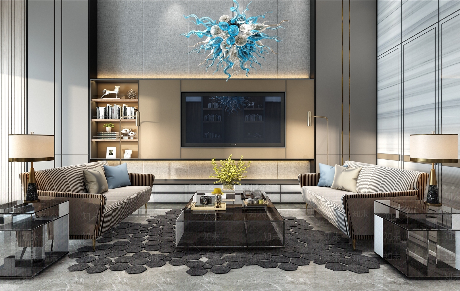 现代港式客厅3D模型下载【ID:740918834】