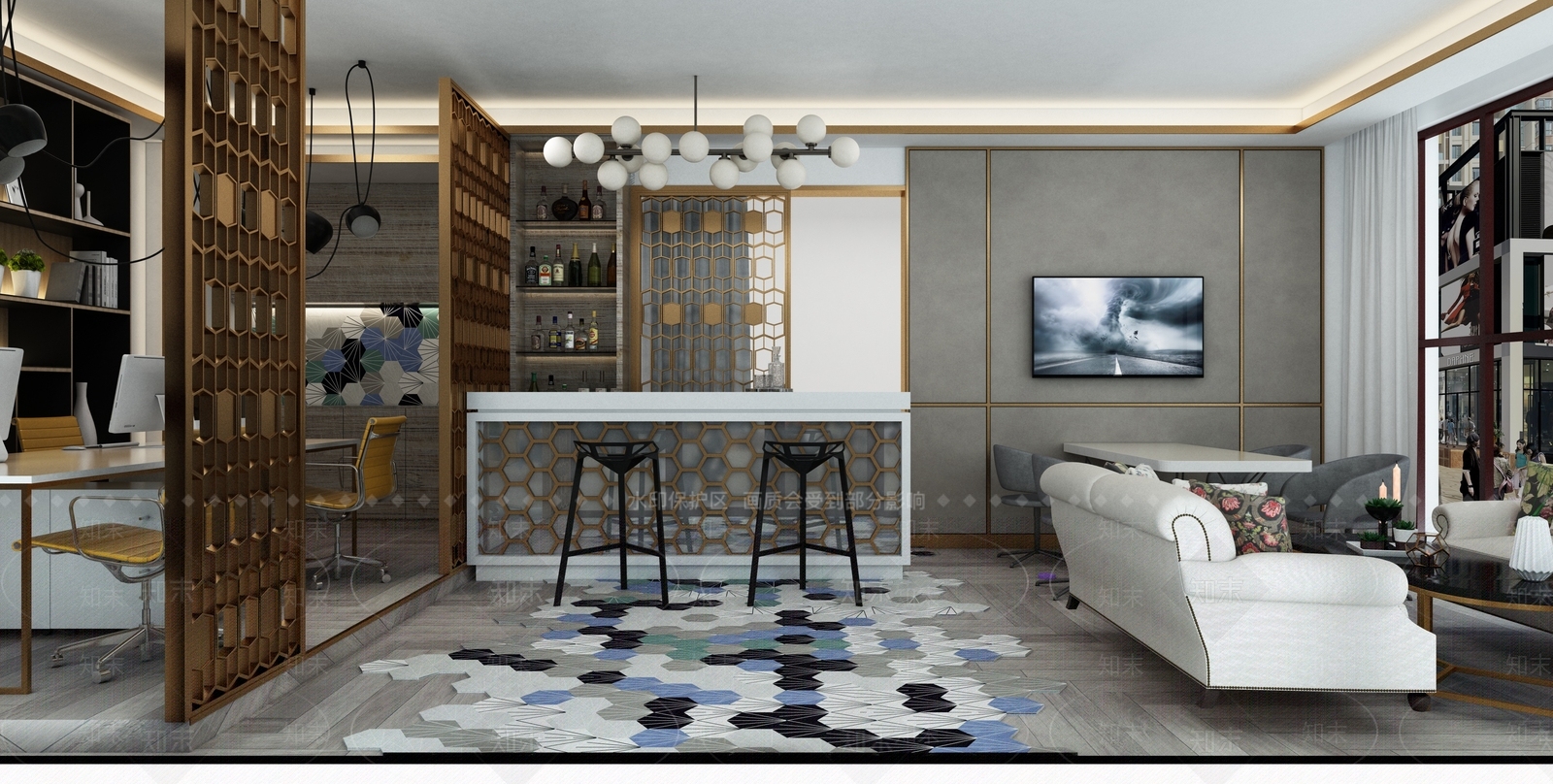 现代室内设计办公工作室3D模型下载【ID:740921660】