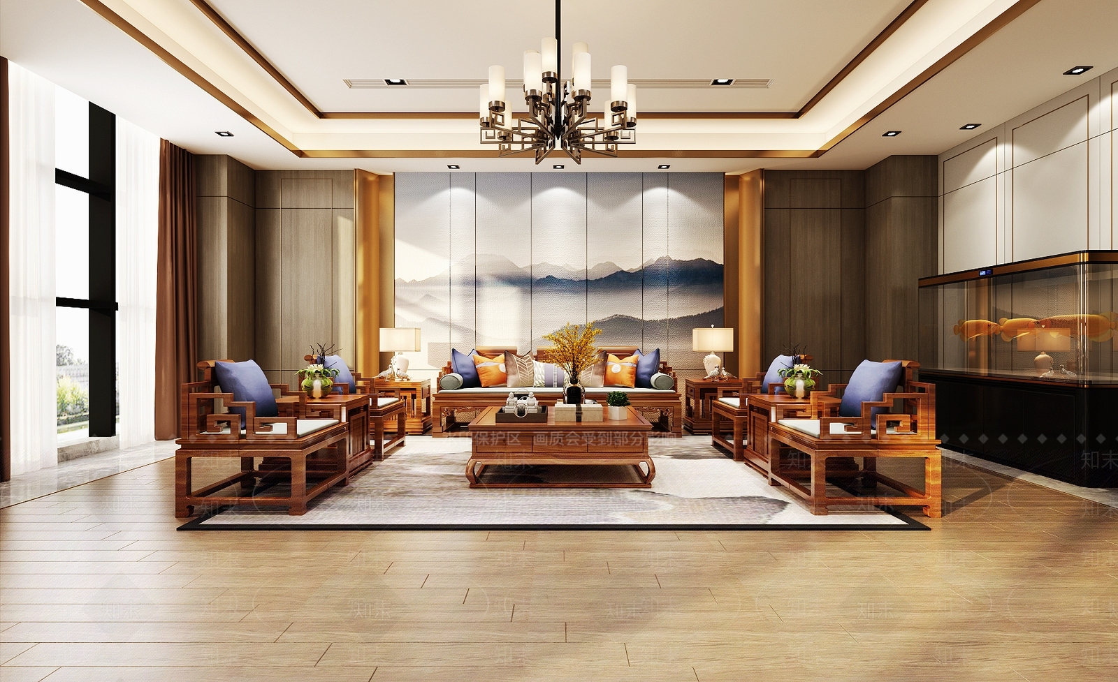 中式客厅空间3D模型下载【ID:740924827】