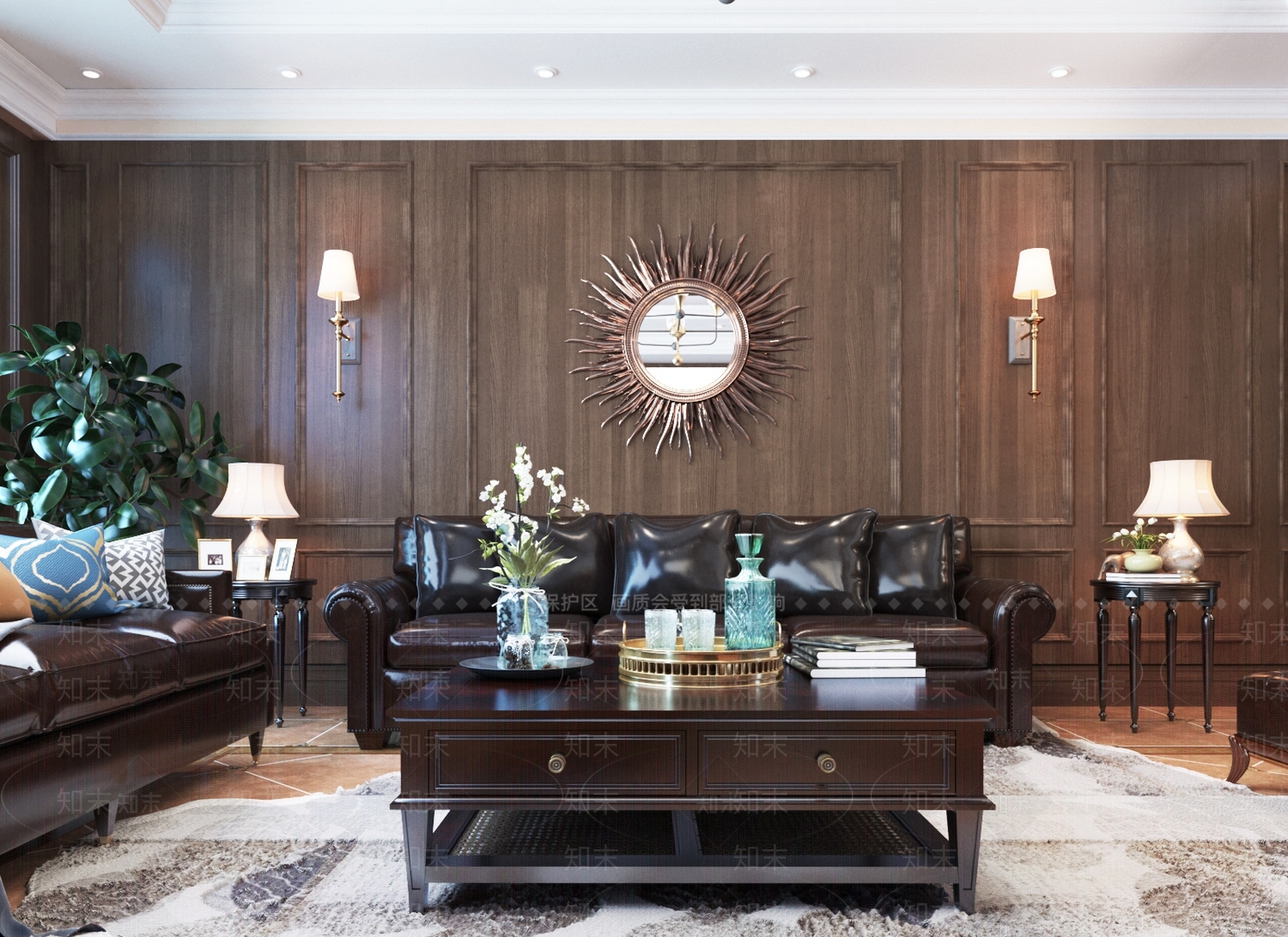 美式风格客厅餐厅沙发组合餐桌酒柜3D模型下载【ID:740933904】