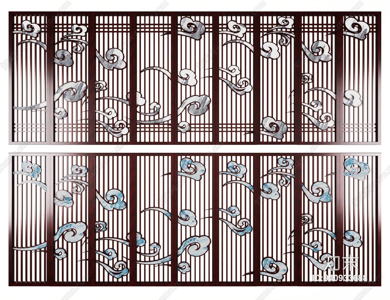 新中式祥云屏风隔断组合模型3D模型下载【ID:940933688】