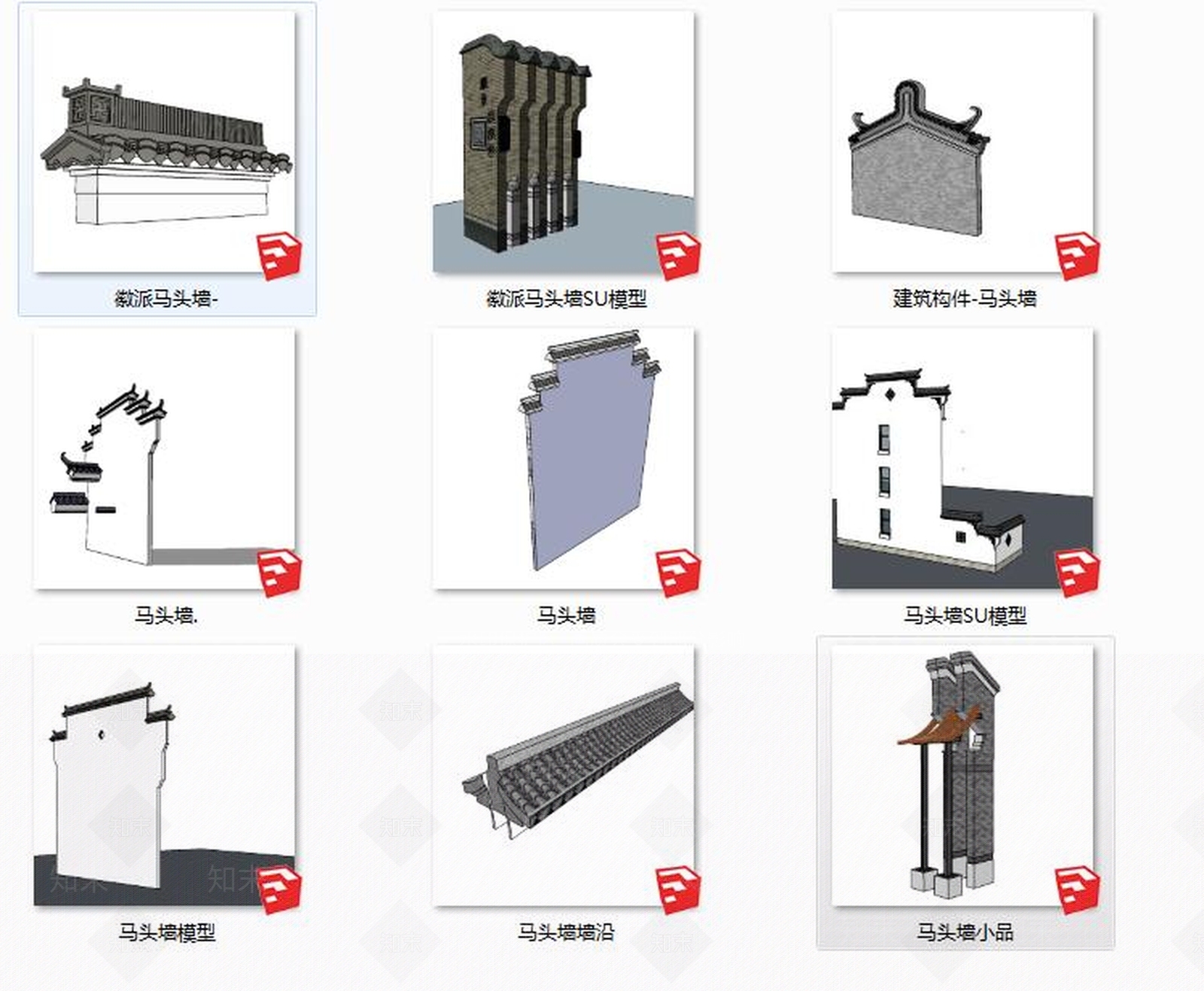 徽派建筑马头墙SU模型下载【ID:840934625】