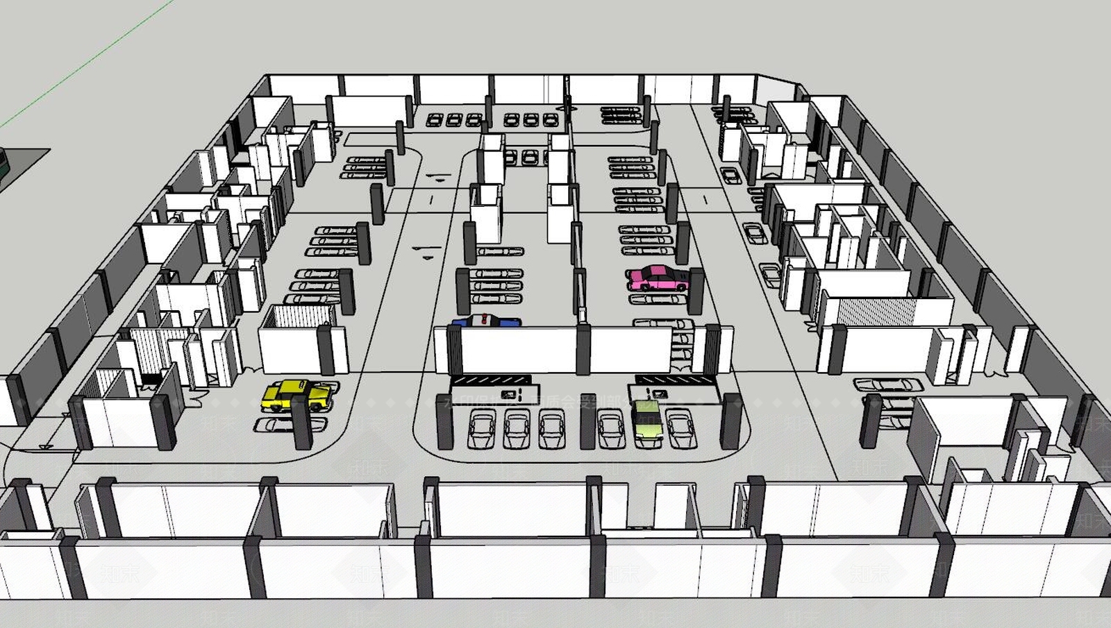 地下车库构造（附赠汽车）SU模型下载【ID:540934483】
