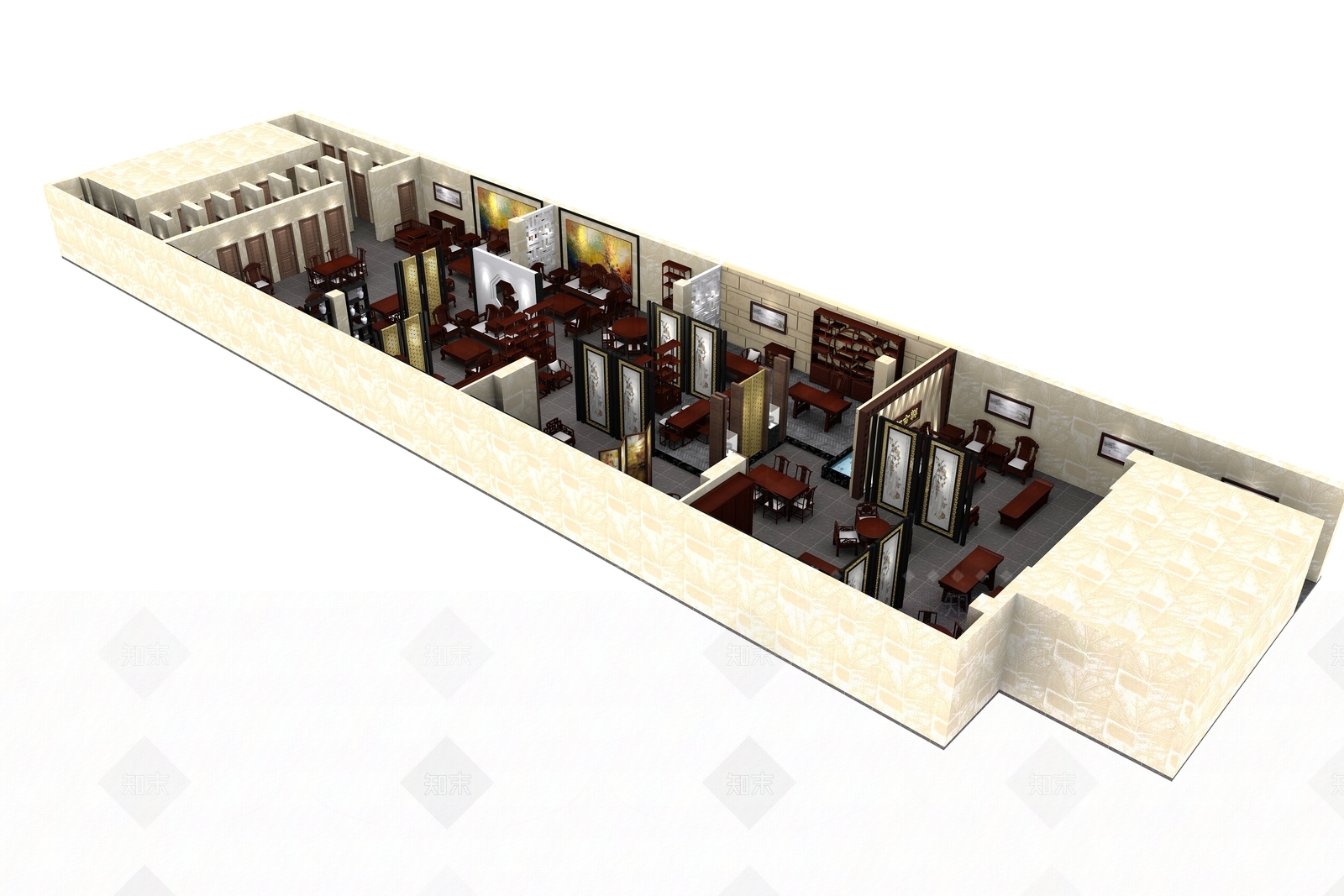 新中式红古轩红木家具专卖店展厅3D模型下载【ID:640937220】