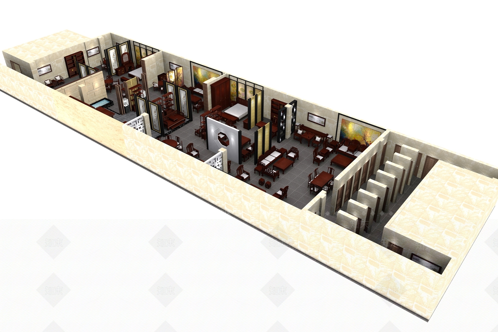 新中式红古轩红木家具专卖店展厅3D模型下载【ID:640937220】