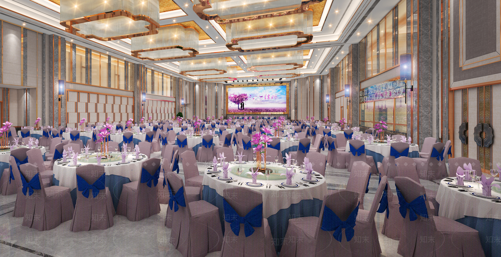 酒楼豪华宴会厅SU模型下载【ID:940943079】