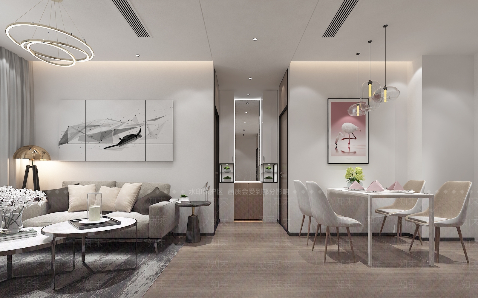 现代小户型客餐厅3D模型下载【ID:740949771】