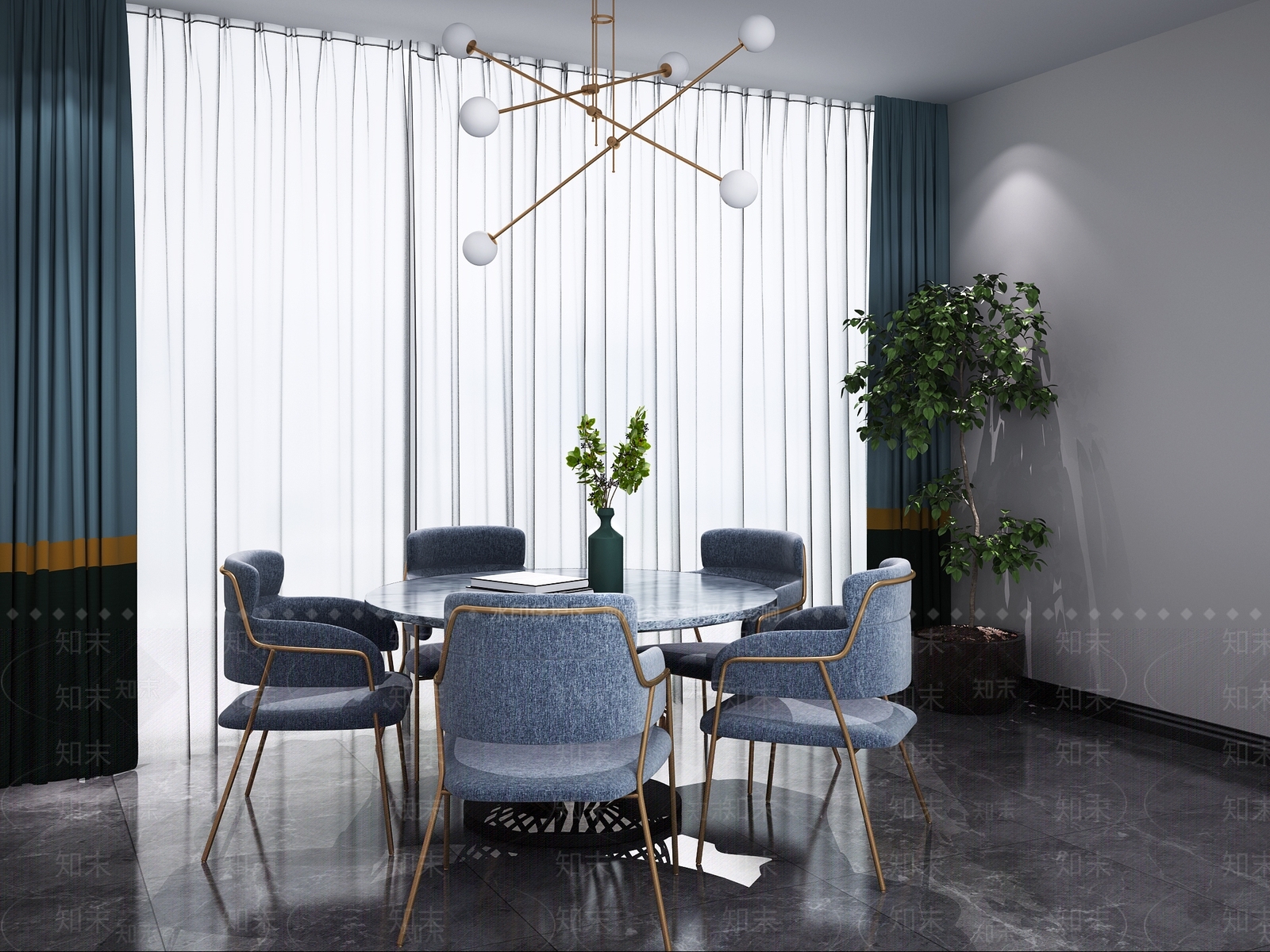 北欧圆形餐桌椅3D模型下载【ID:340948466】