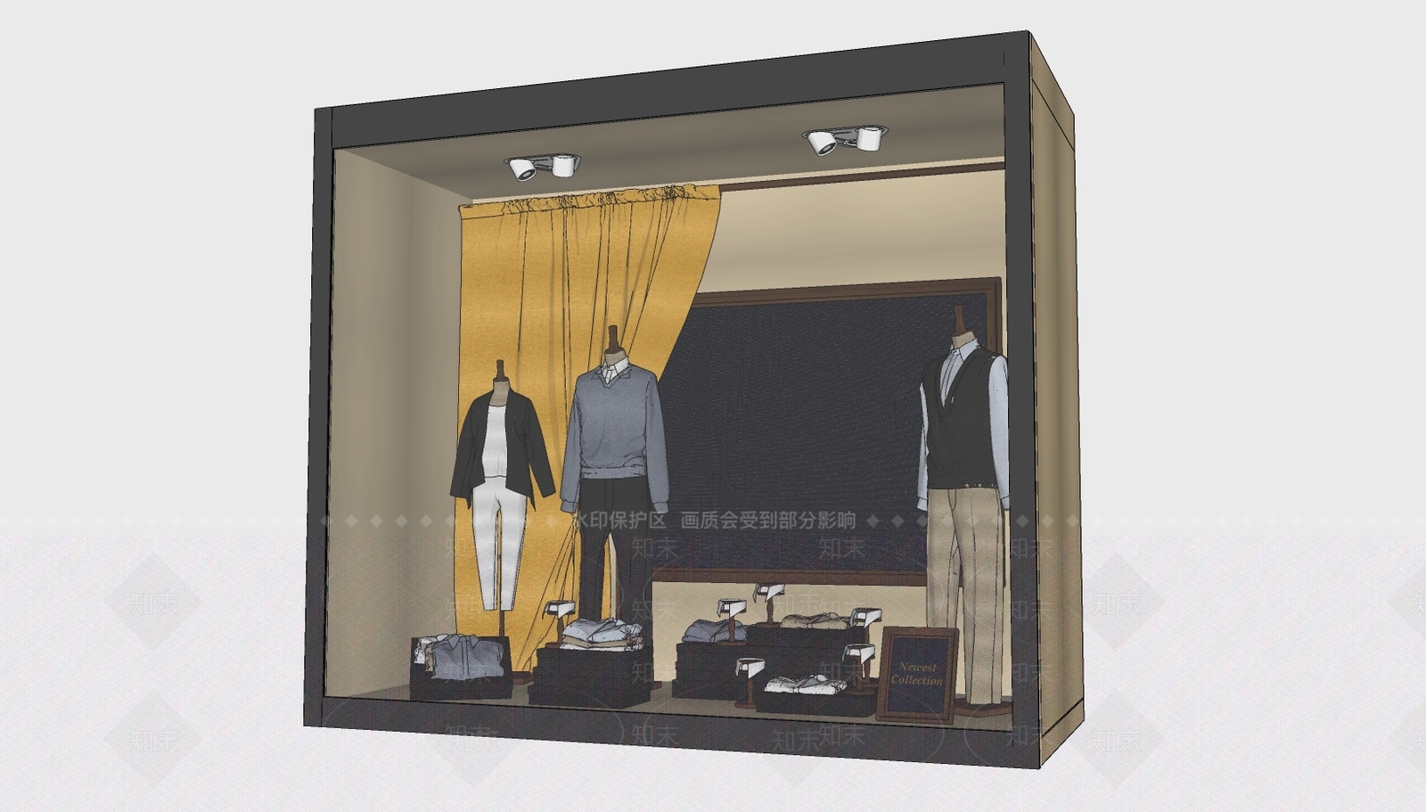 现代服装店橱窗模特装饰品SU模型下载【ID:740955215】