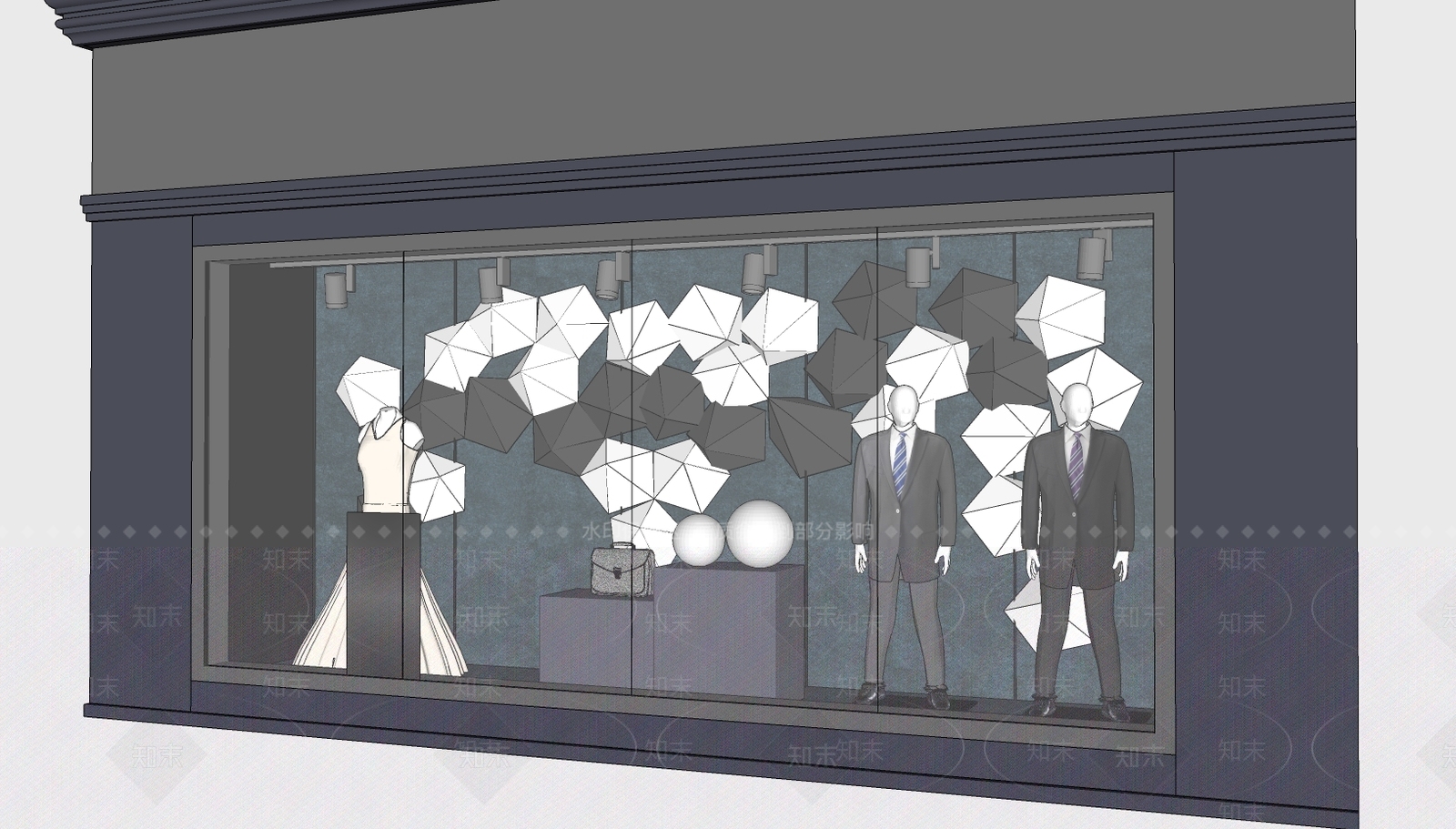 现代服装店橱窗模特装饰品SU模型下载【ID:740955224】