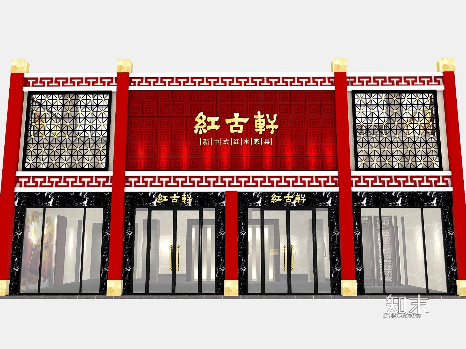 红古轩红木家具展厅云南曲靖店门头施工图及效果图施工图下载【ID:440955657】