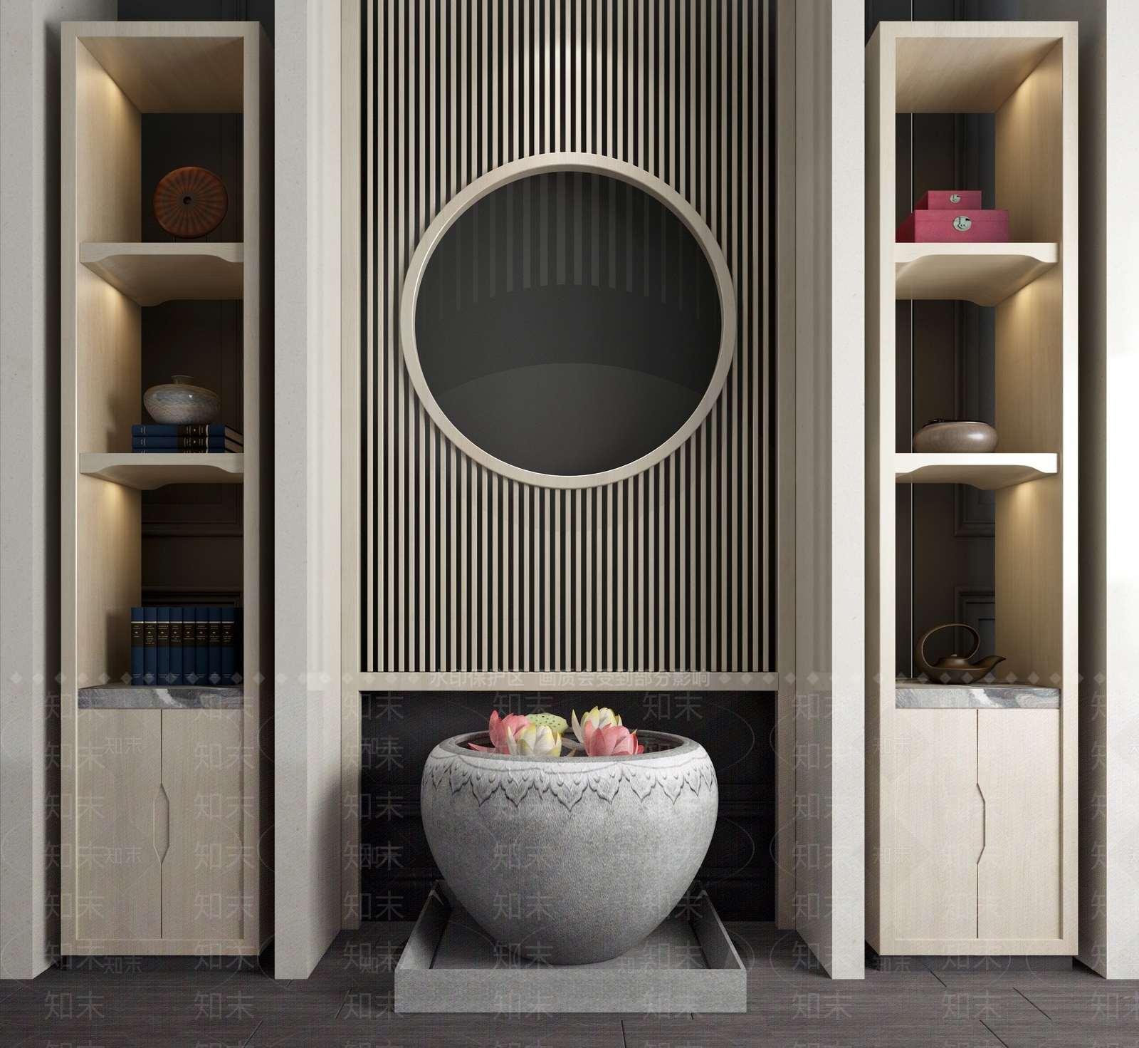 新中式屏风隔断装饰架陶罐缸摆件组合3D模型下载【ID:940958284】