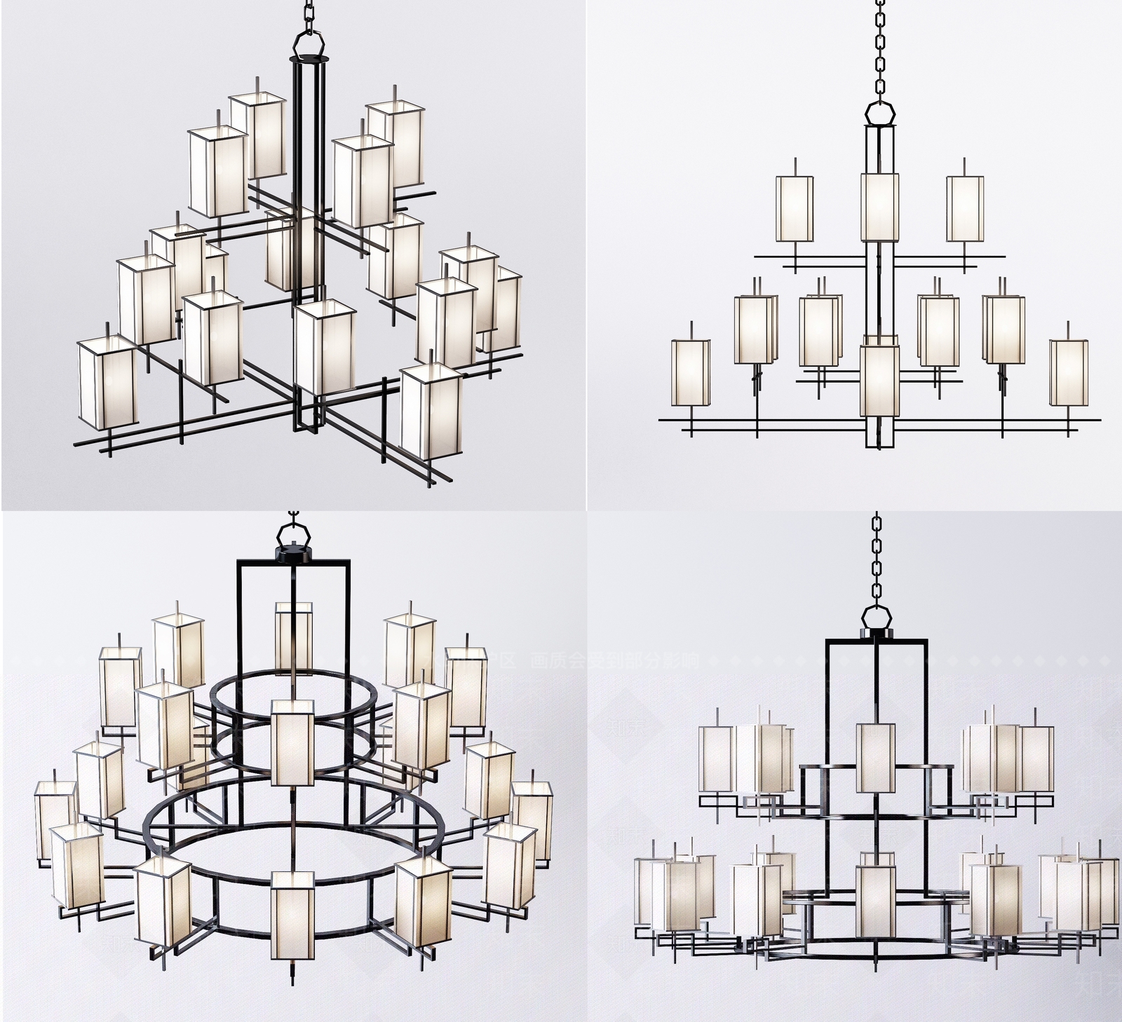 新中式吊灯客厅大灯3D模型下载【ID:540961807】