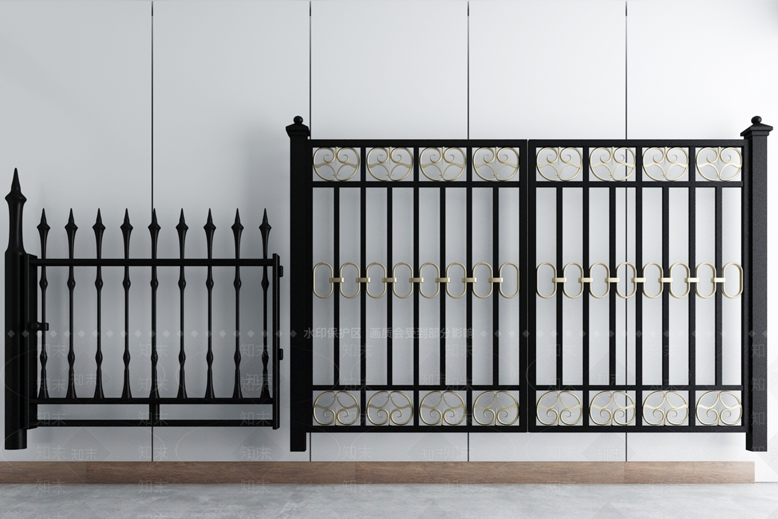 中式铁艺栏杆大门3D模型下载【ID:940966985】