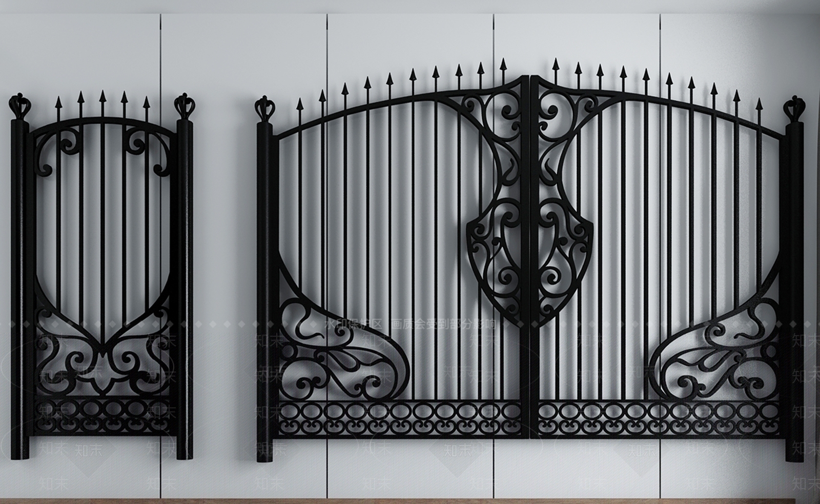 中式铁艺栏杆大门3D模型下载【ID:940966987】