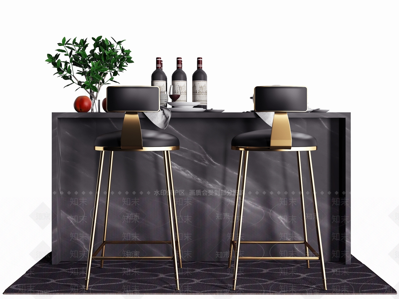现代金属吧台椅子3D模型下载【ID:340976114】