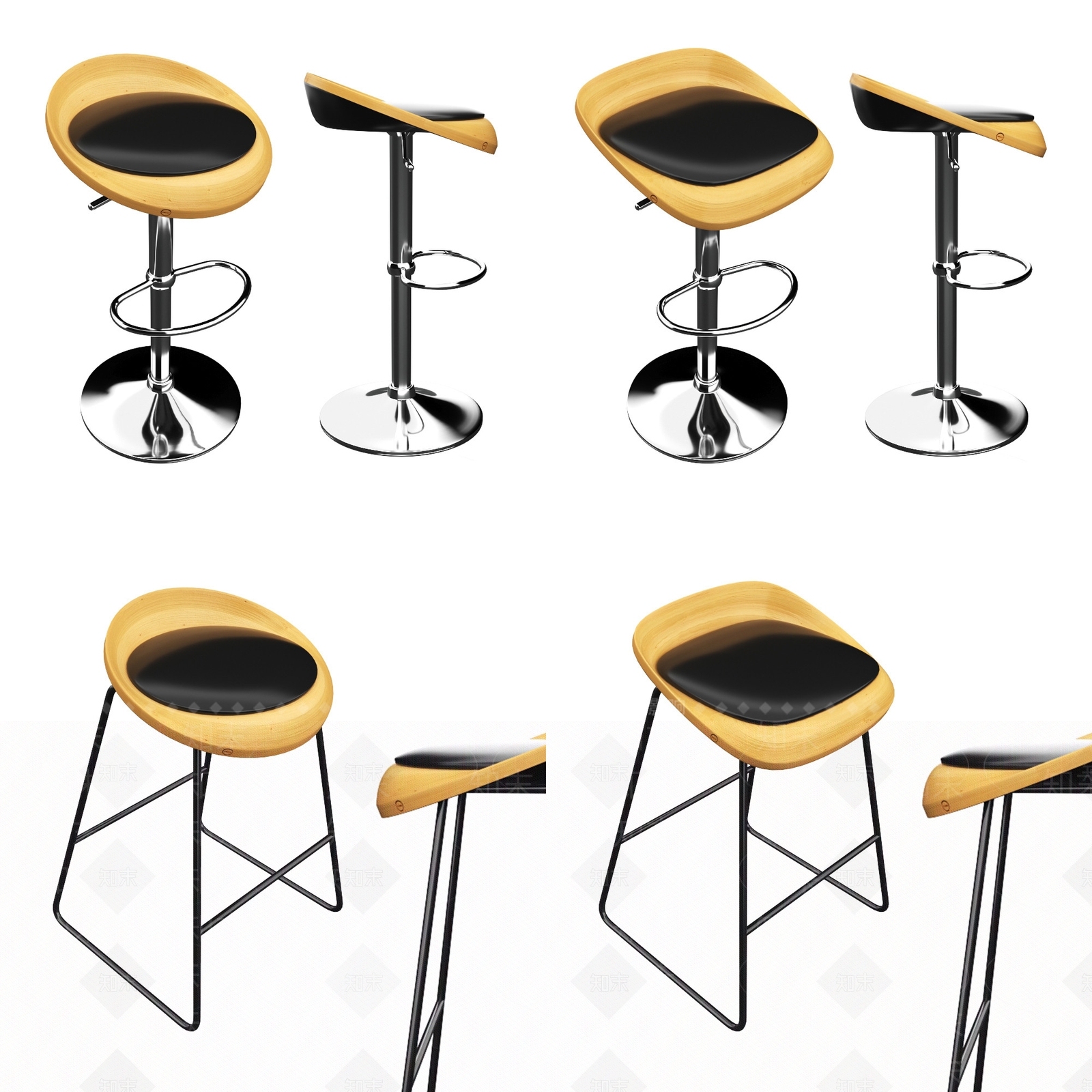 简欧木质休闲吧椅3D模型下载【ID:340979184】