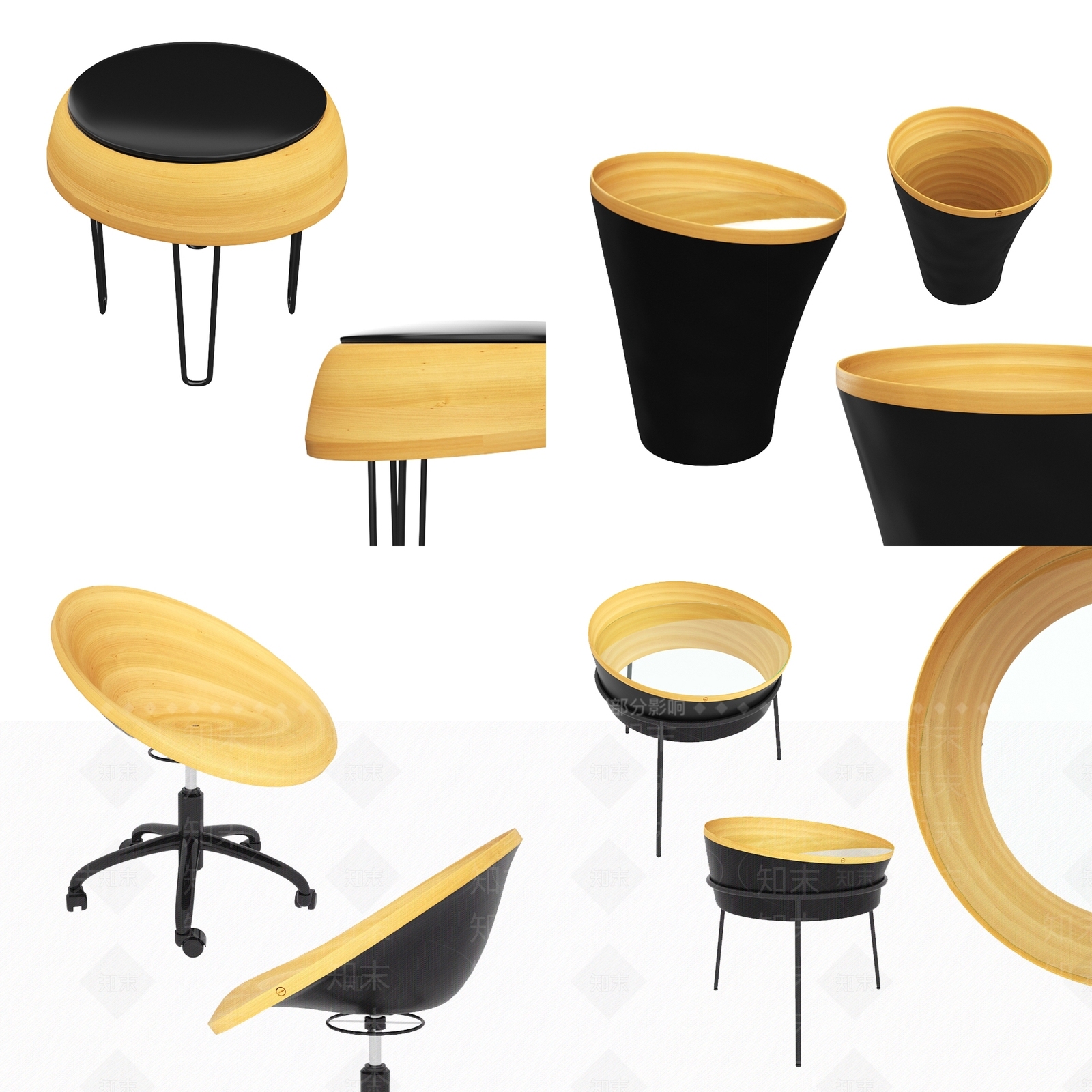 简欧木质休闲椅矮凳3D模型下载【ID:340979186】