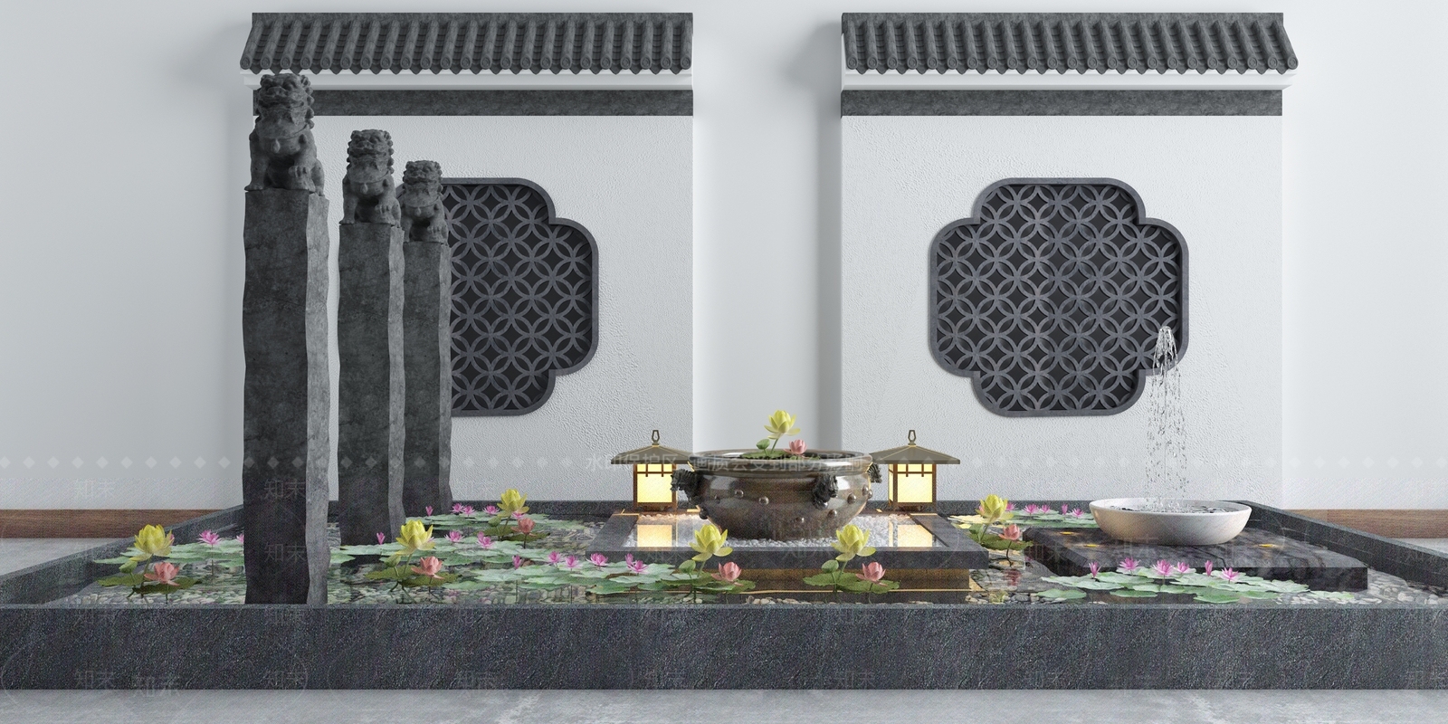 中式庭院景观小品日式枯山水石石灯石磨景观小品3D模型下载【ID:440986498】