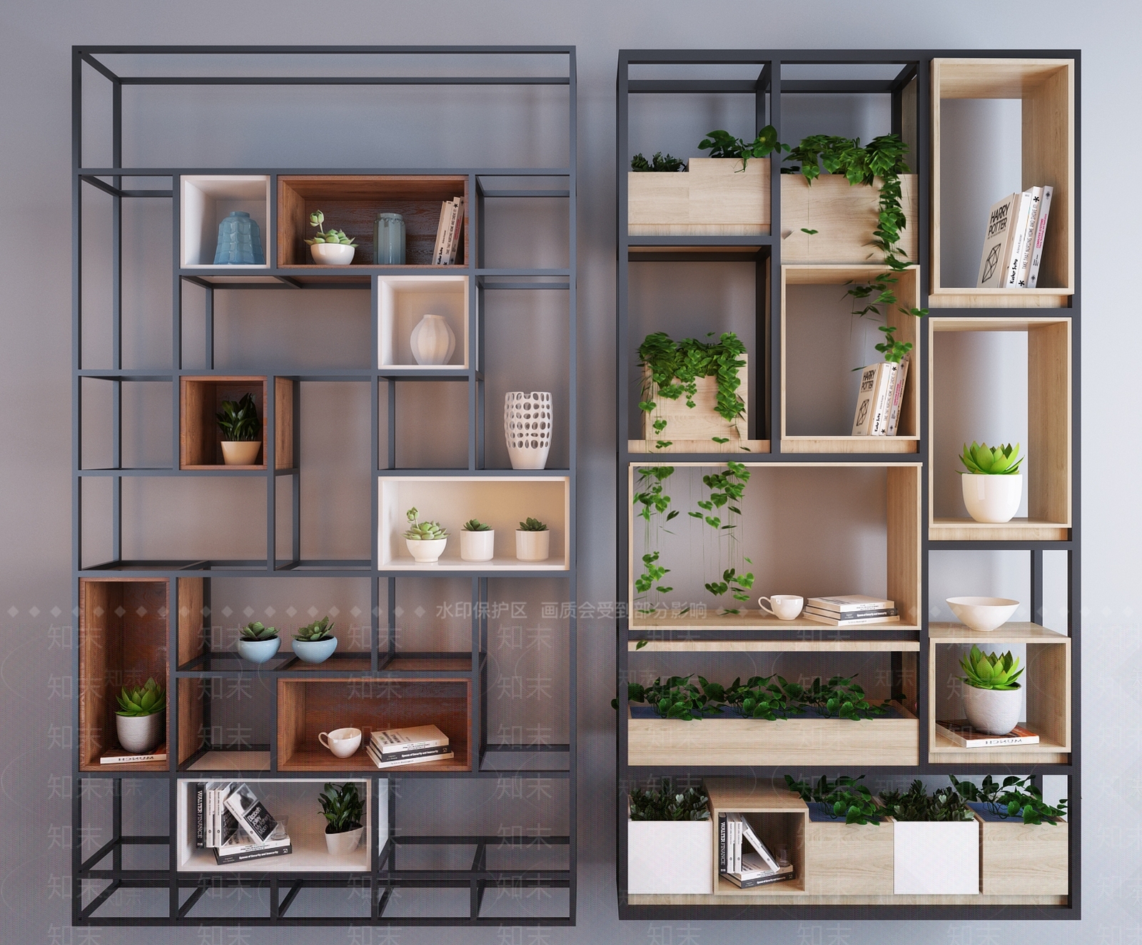 现代铁艺装饰柜隔断柜组合3D模型下载【ID:941051273】