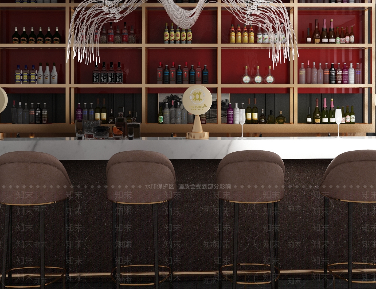 现代吧台椅酒柜组合3D模型下载【ID:441056406】