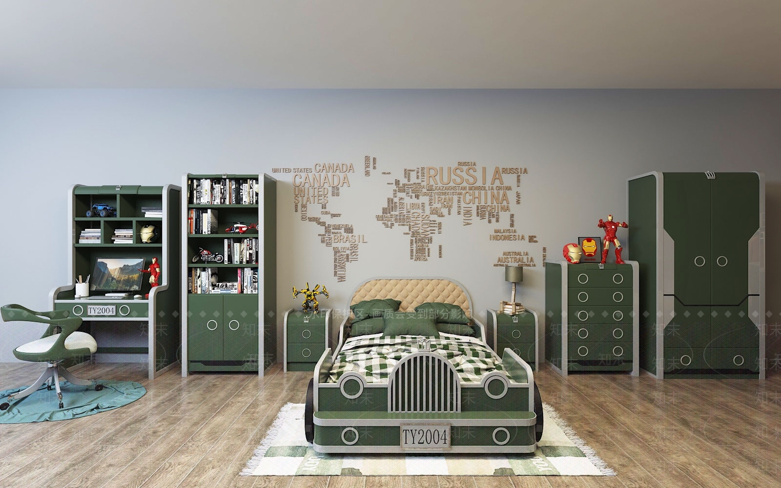 现代儿童房男孩房家具组合3D模型下载【ID:741069155】