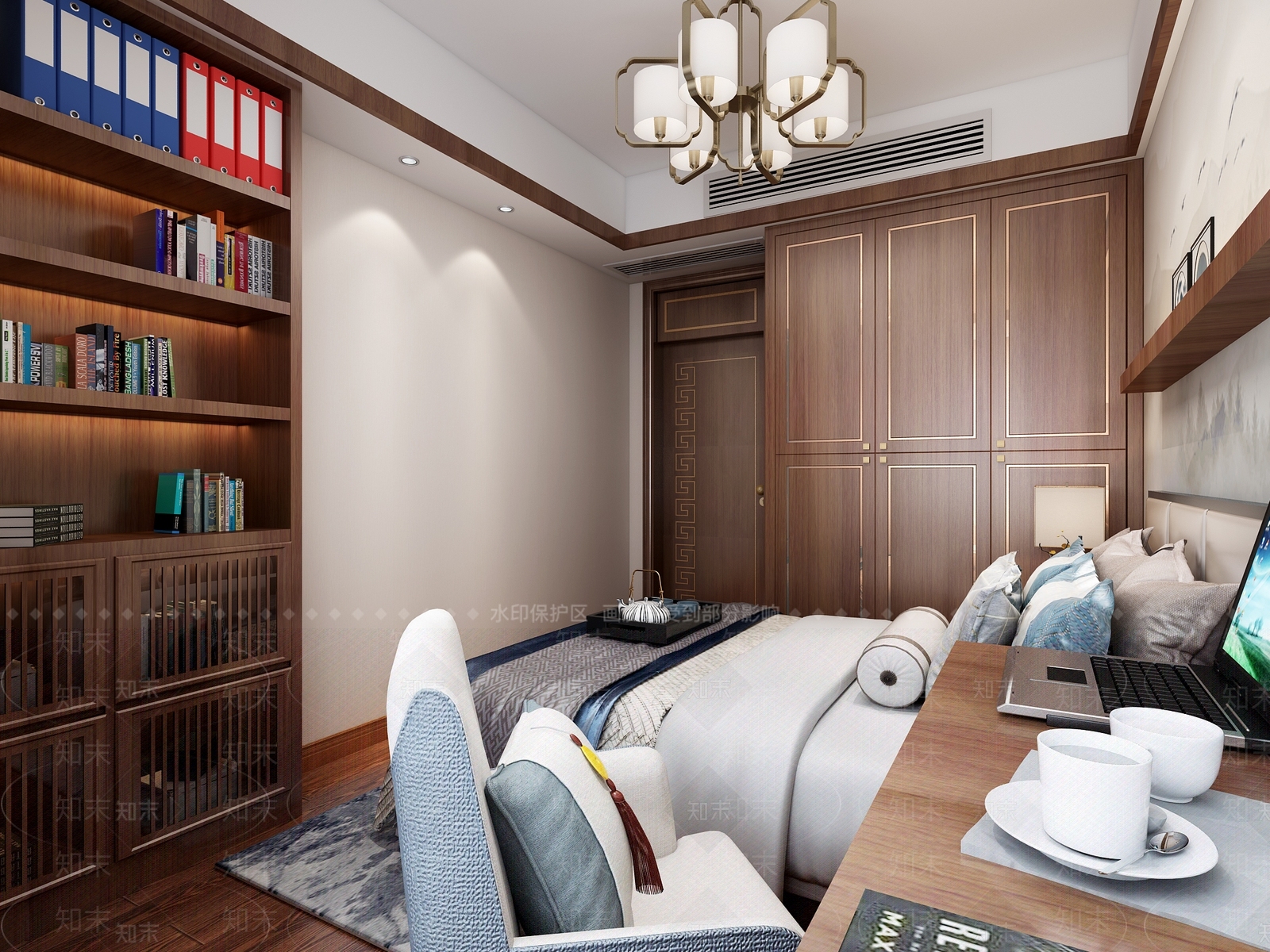 新中式次卧灯具3D模型下载【ID:441215494】