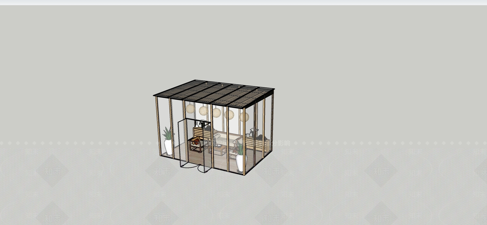 新中式阳光茶室SU模型下载【ID:741218603】