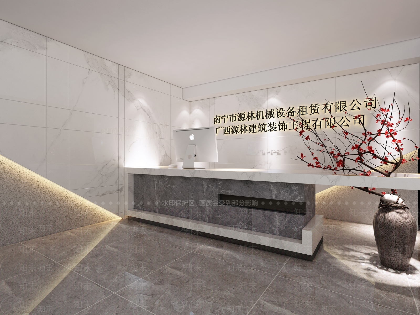 新中式公司前台背景墙接待前台3D模型下载【ID:741221785】