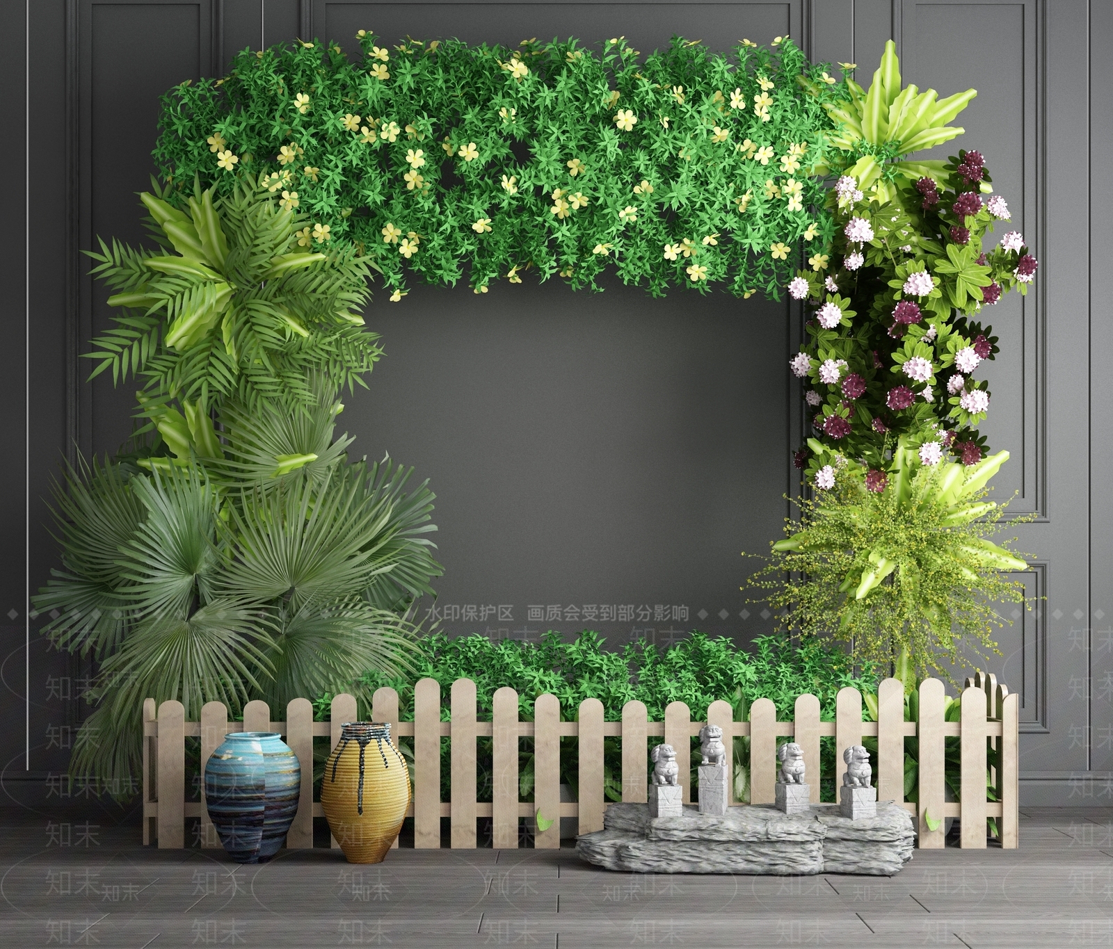 现代植物墙3D模型下载【ID:941270975】