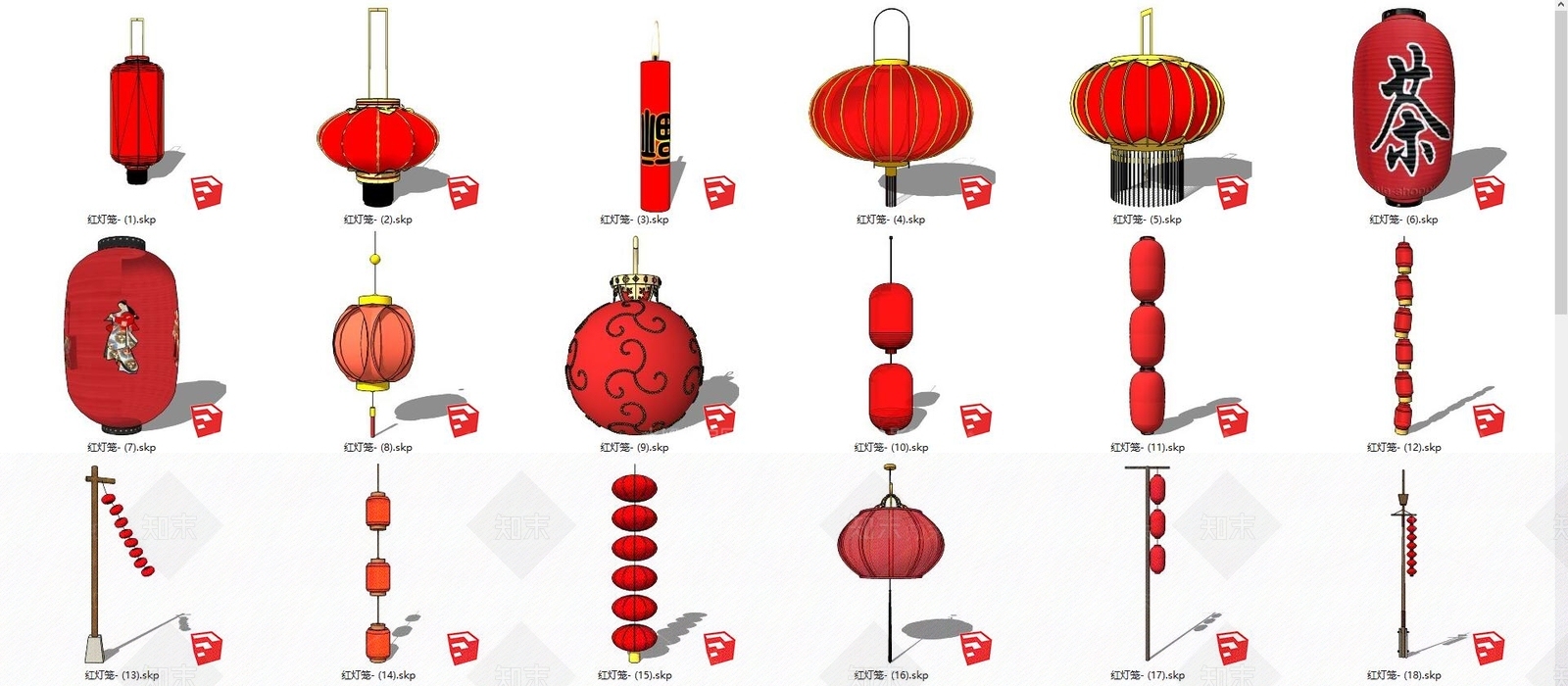 新中式古街春节红灯笼SU模型下载【ID:741272956】