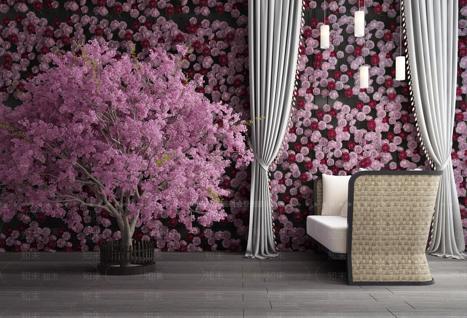 现代植物墙装饰树园艺小品3D模型下载【ID:341280906】