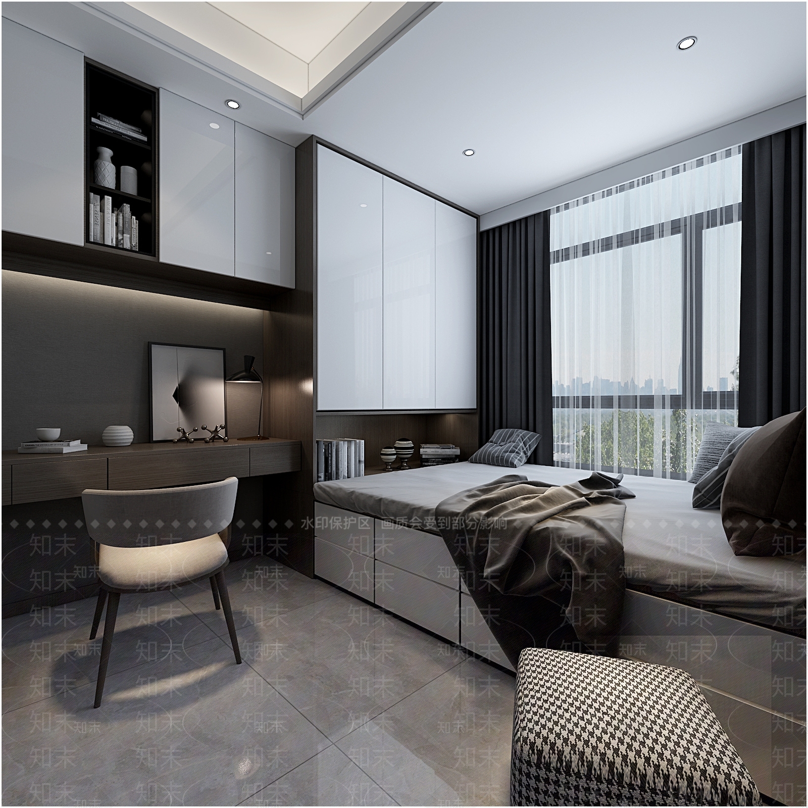 现代儿童房榻榻米卧室书桌吊柜3D模型下载【ID:441281726】