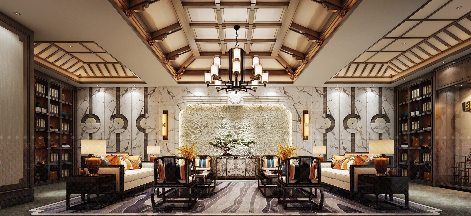 新中式客厅空间3D模型下载【ID:741282837】
