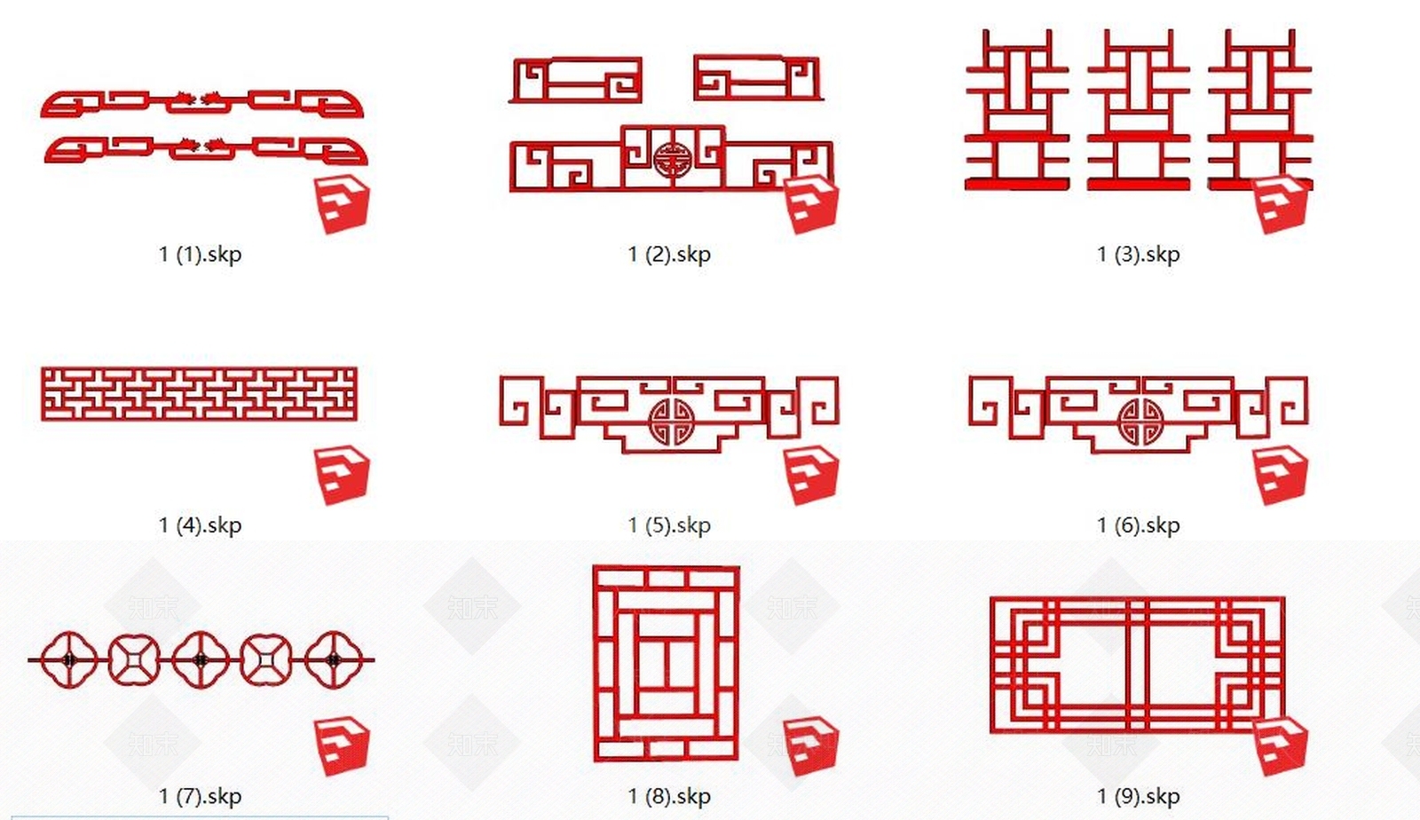 中式隔断SU模型草图