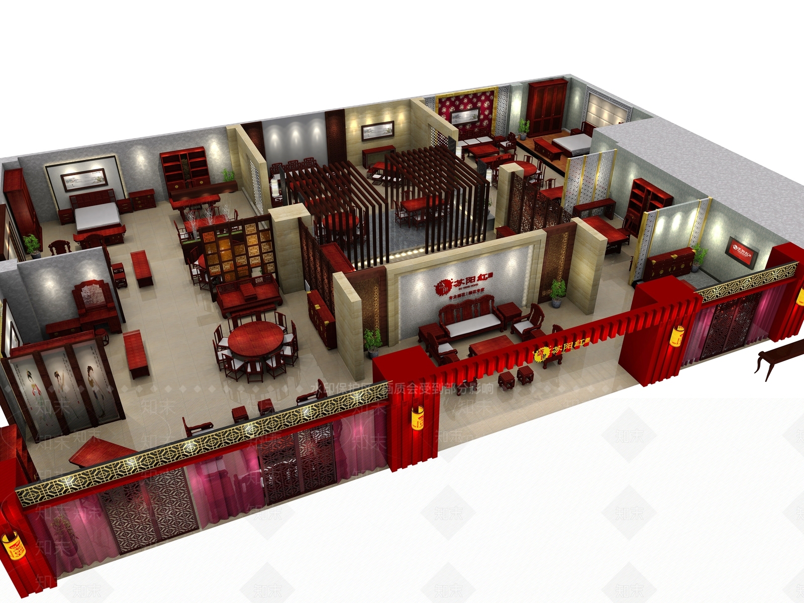 新中式苏阳红红木家具展厅3D模型下载【ID:641286278】