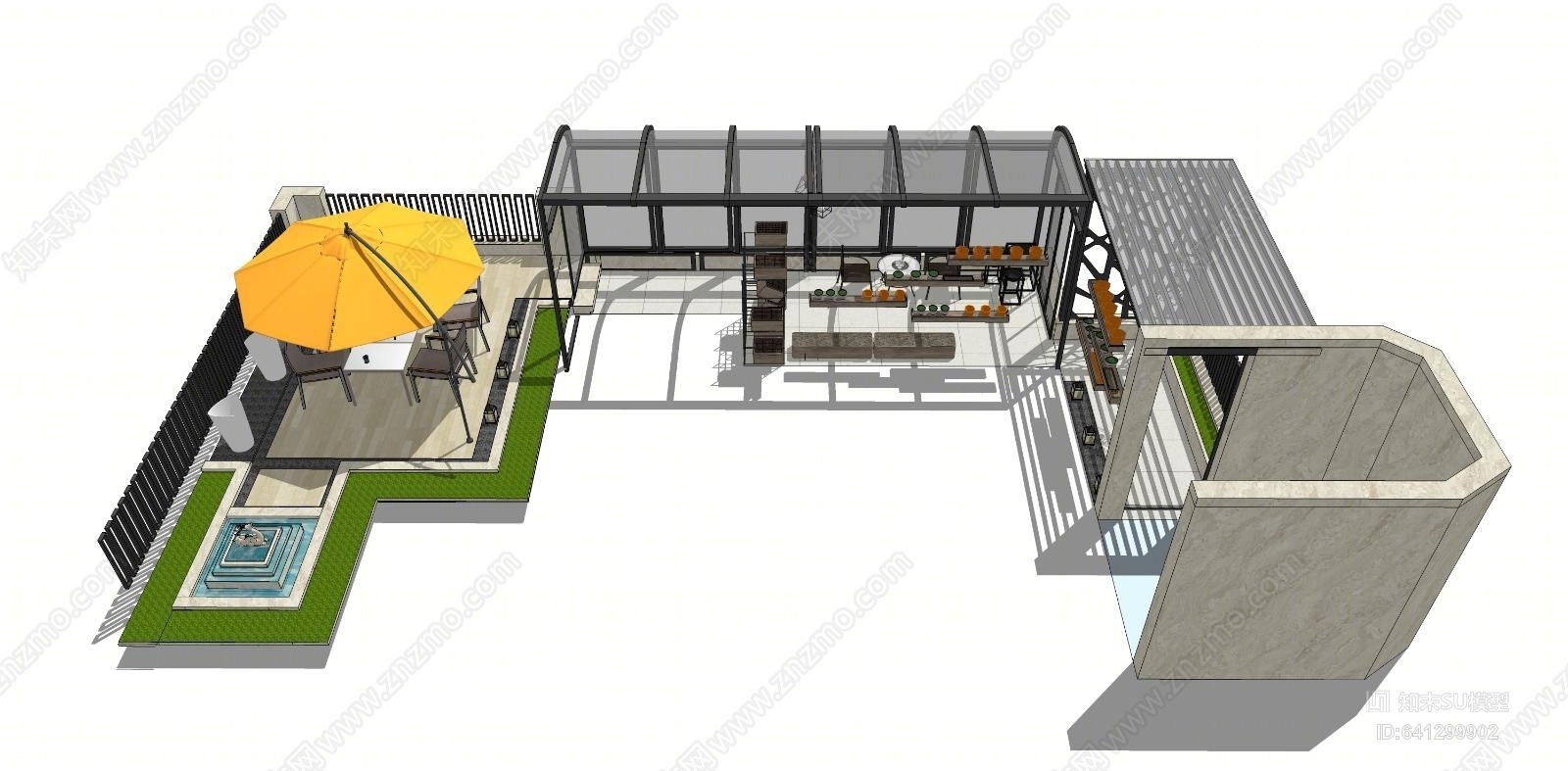 现代屋顶阳光房SU模型下载【ID:641299902】