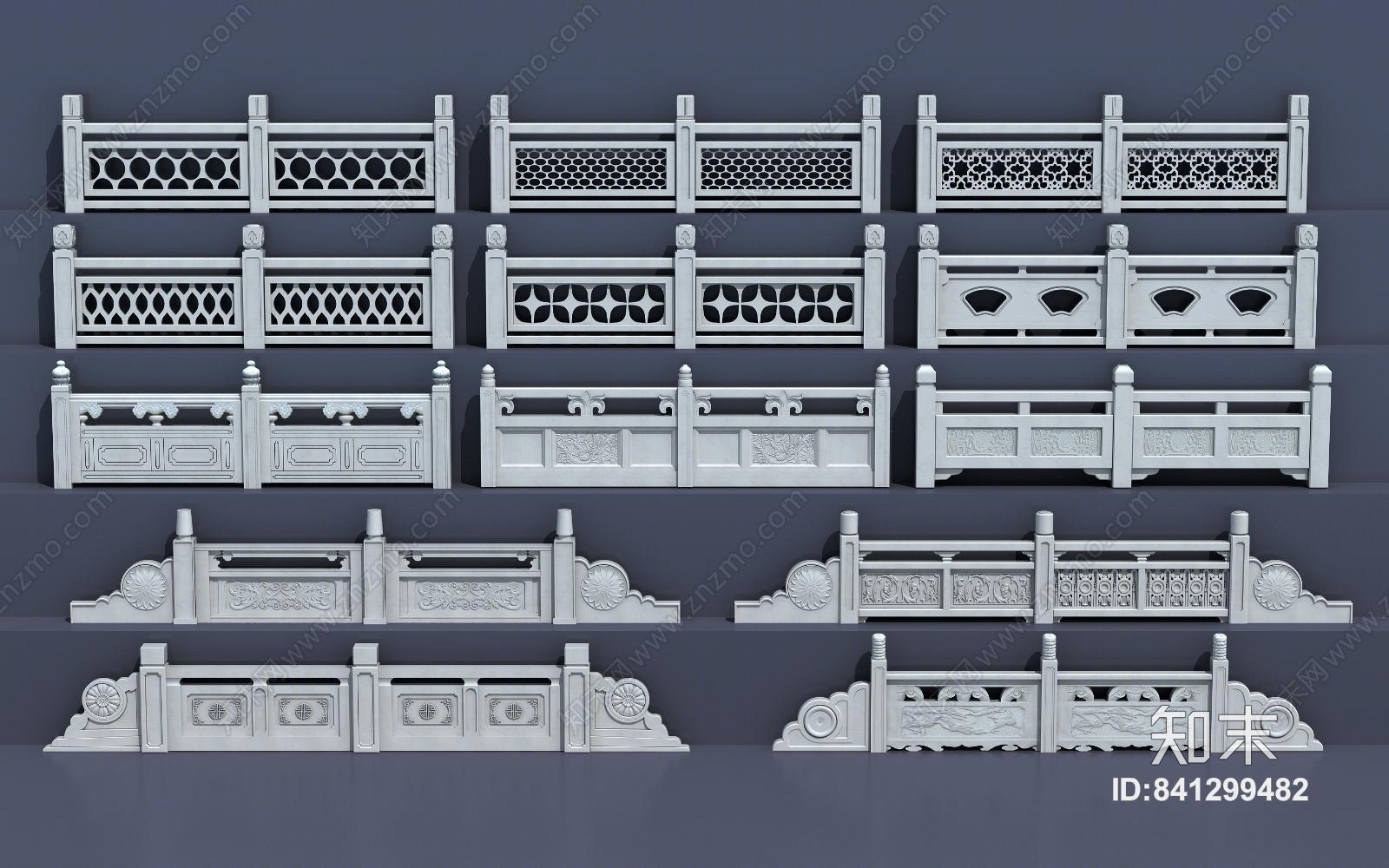 现代汉白玉栏杆护栏围栏3D模型下载【ID:841299482】