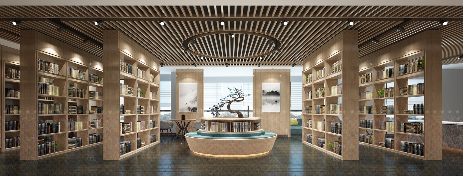 新中式风格图书馆3D模型下载【ID:841301214】