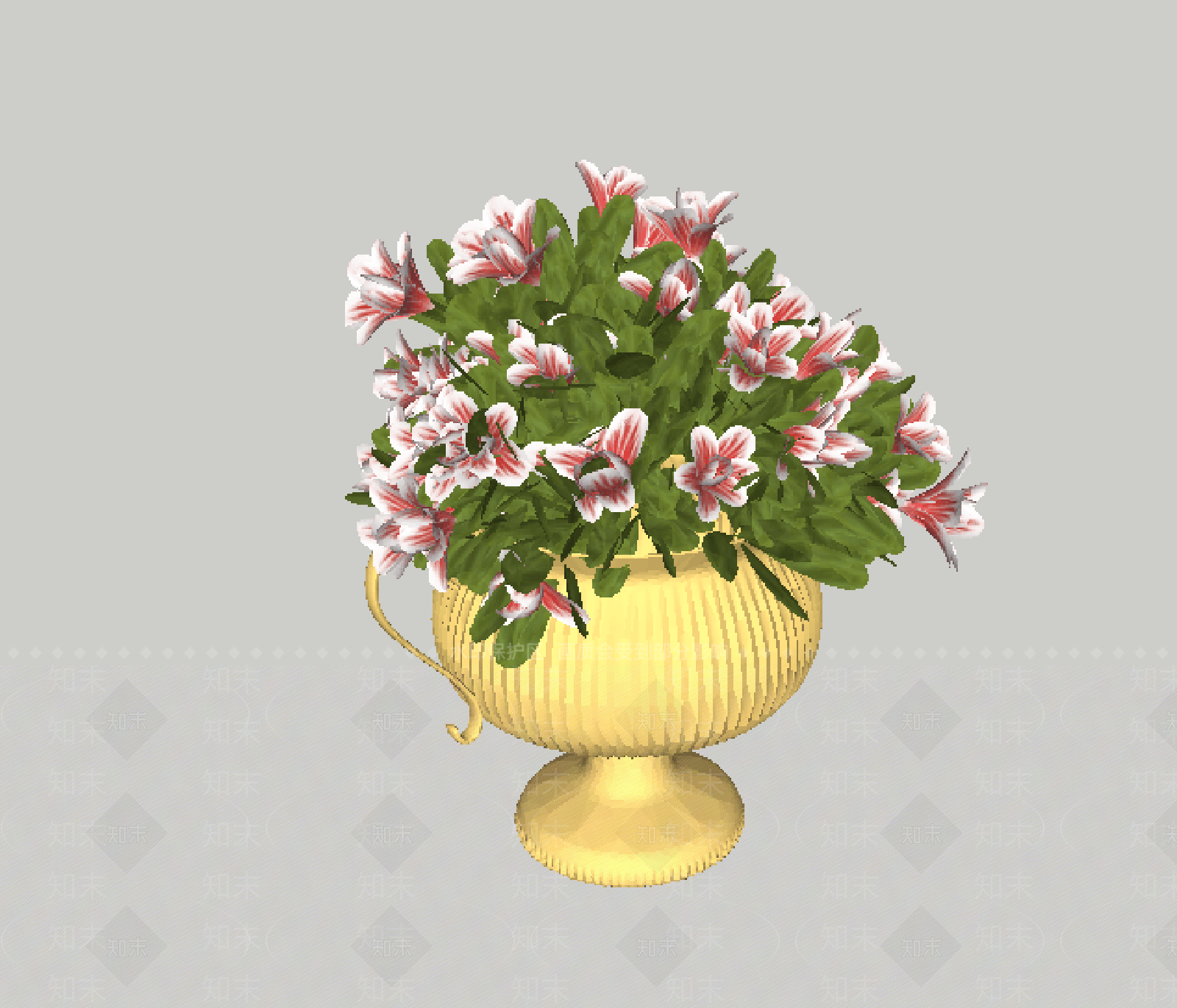 天竺葵欧式金色陶瓷盆栽SU模型下载【ID:141305837】