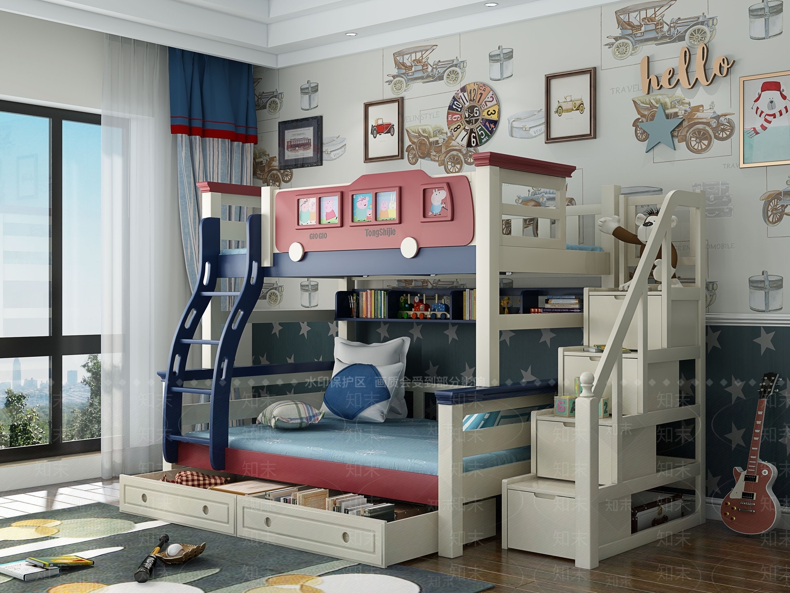 美式儿童子母床3D模型下载【ID:441313531】