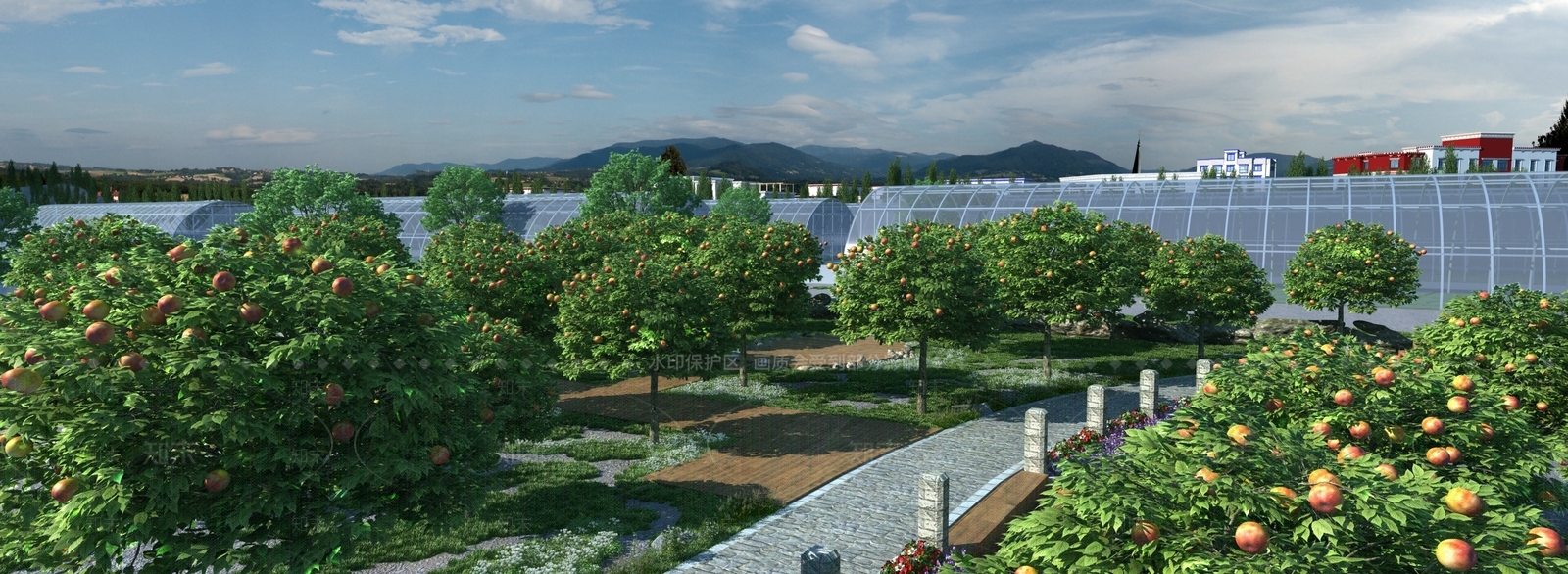 现代苹果园蔬菜大棚3D模型下载【ID:341322680】