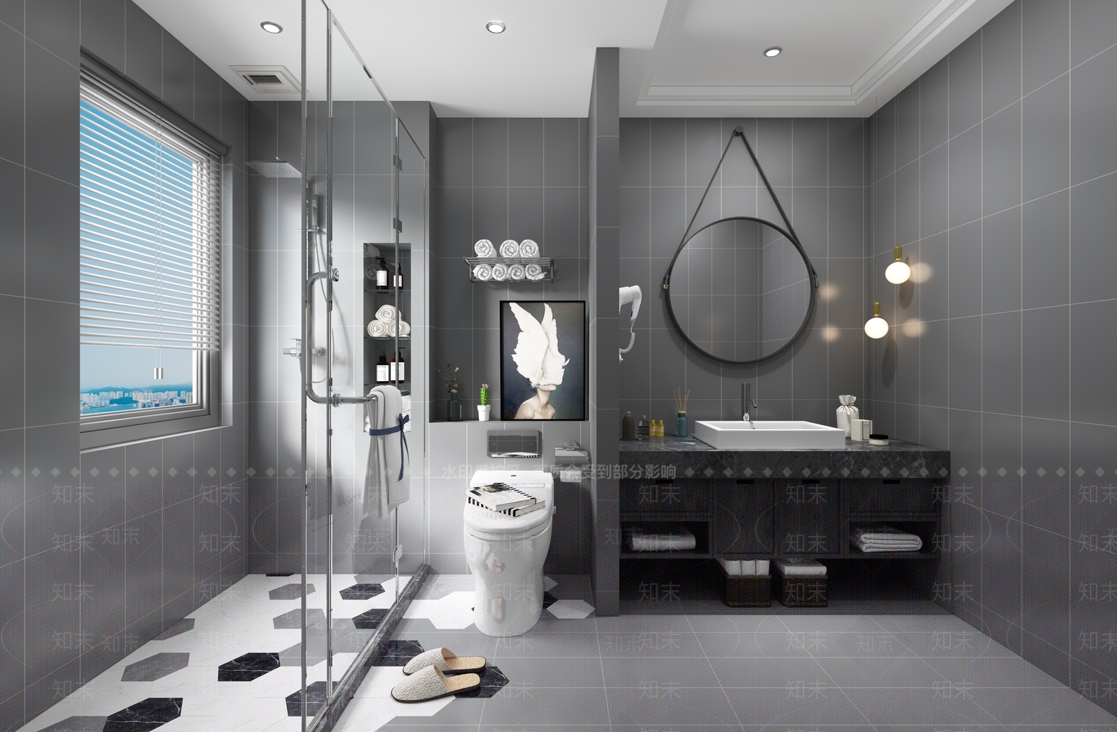 现代灰色卫生间模型3D模型下载【ID:541324400】
