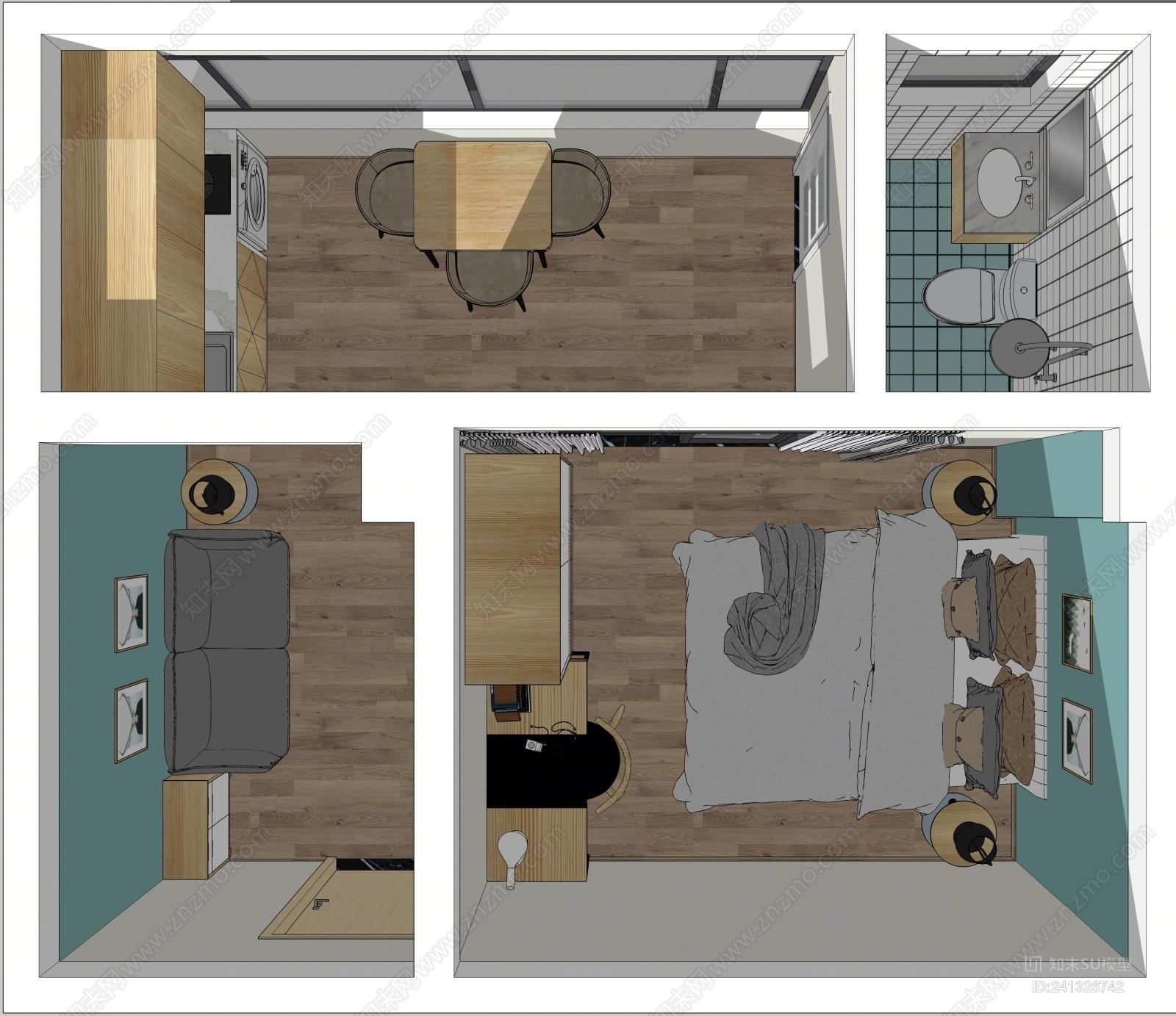单身公寓设计SU模型下载【ID:241326742】